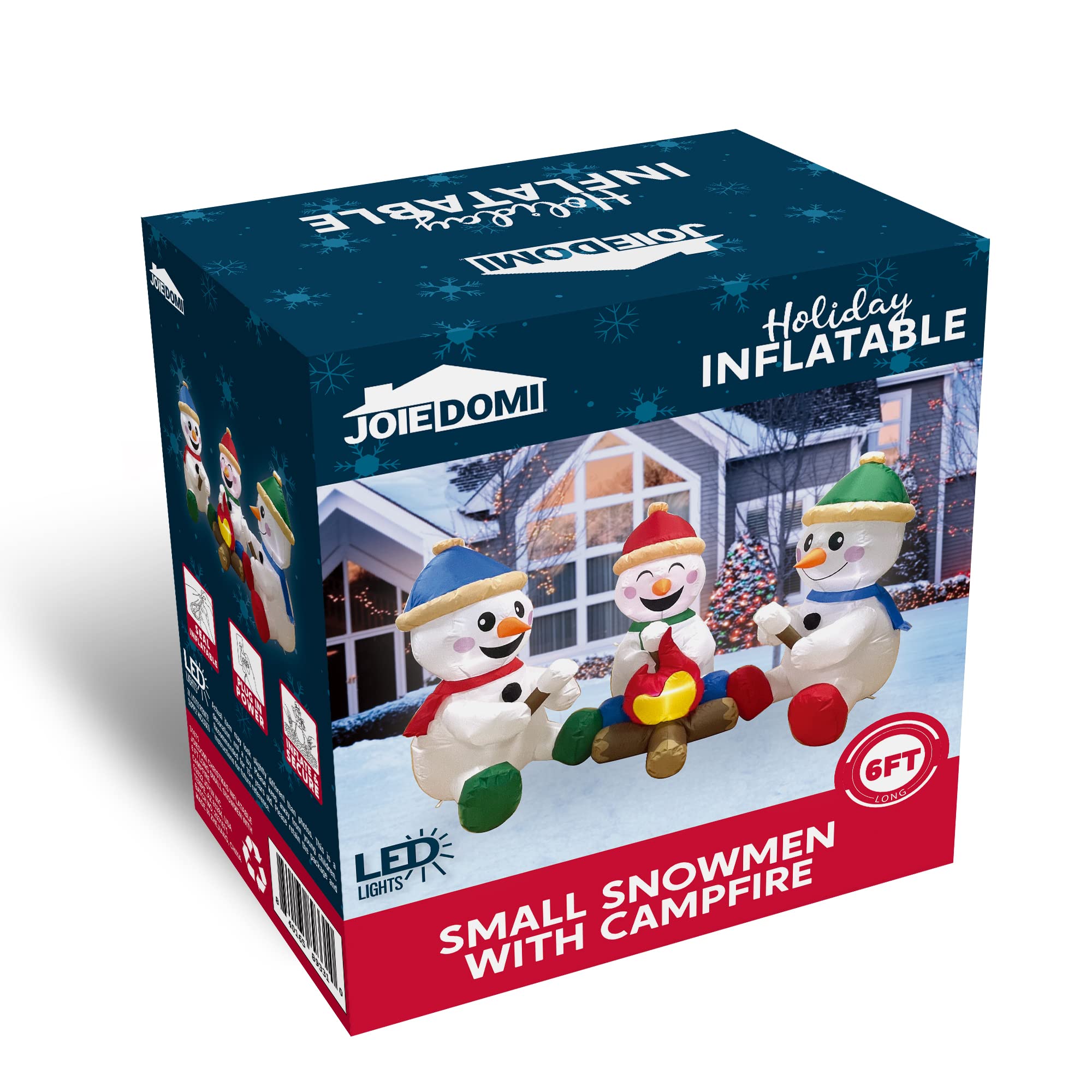 Joiedomi - Muñeco de Nieve Inflable de Navidad de 6 pies de Largo con fogata, Paquete de 3 muñecos de Nieve pequeños con LED incorporados, decoración navideña Inflable para Patio