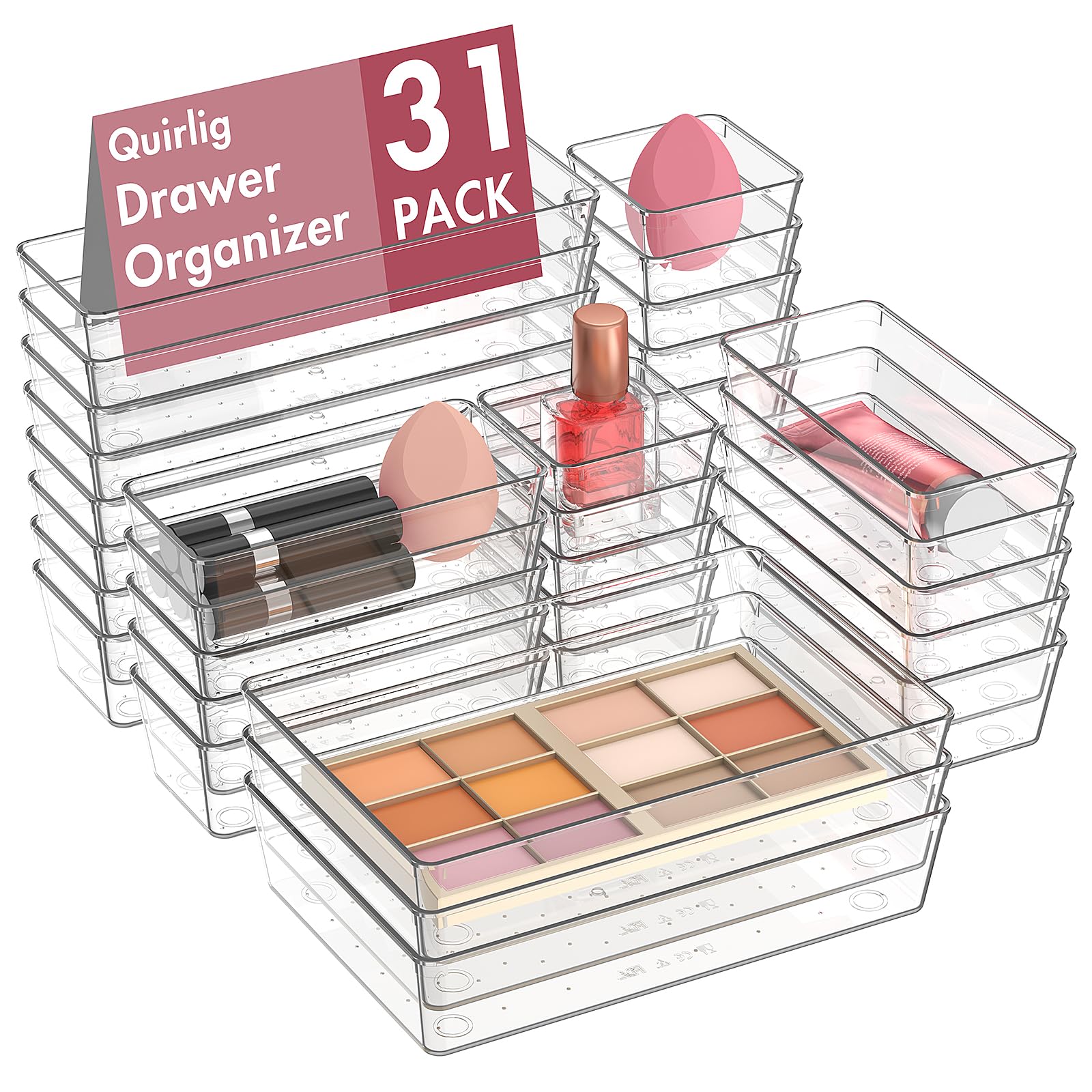 Organizer Cassetti 31 Pezzi | 4 Misure In Plastica Trasparente | Divisori Impilabili Per Cucina E Bagno - Foto 13