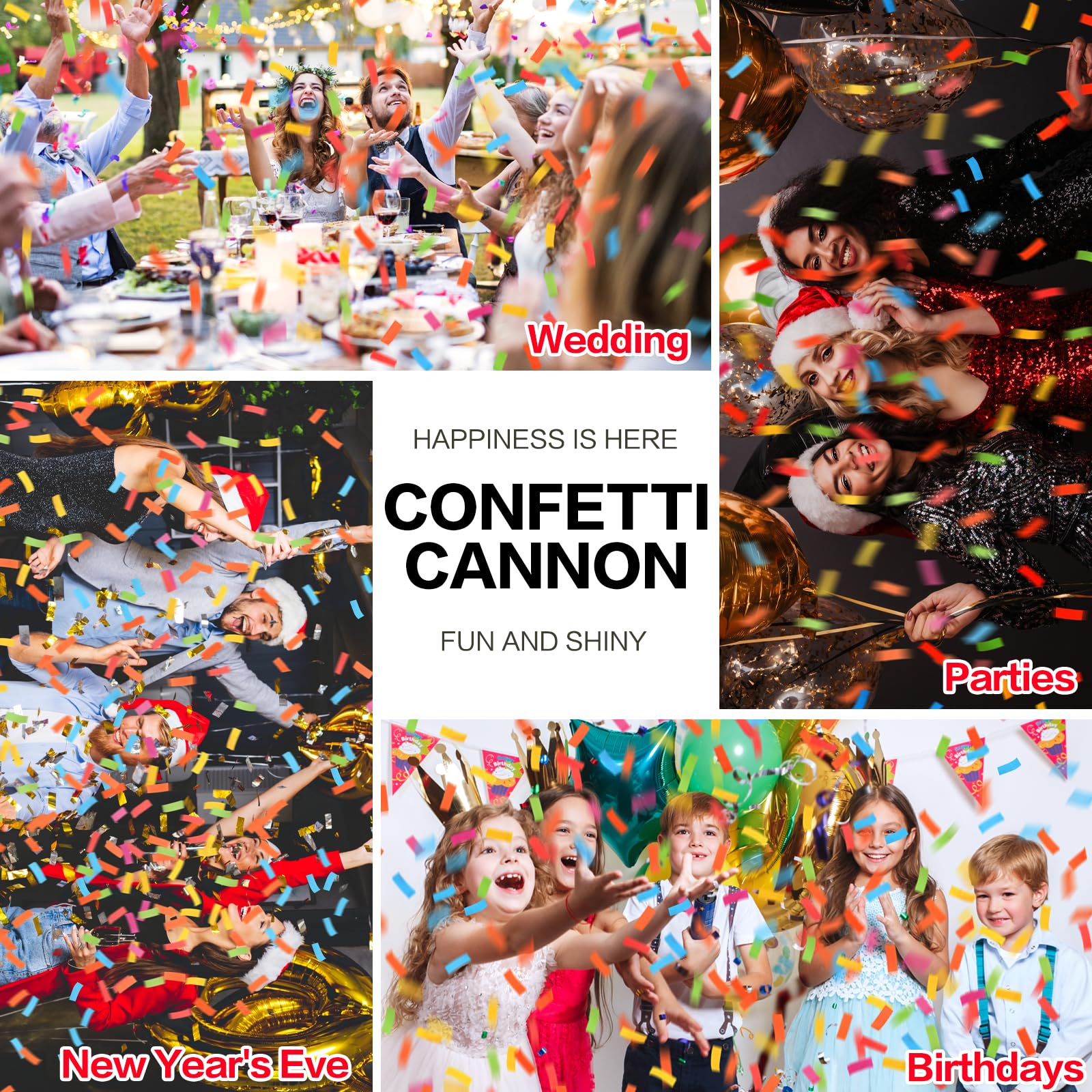 FIEKEICC Konfettikanone, mehrfarbig, 12 Stück, biologisch abbaubar, Konfetti-Popper, Party-Konfetti-Shooter, 30,5 cm, Konfetti-Popper für Hochzeit, Geburtstag, Abschlussfeier, Neujahrsfeier