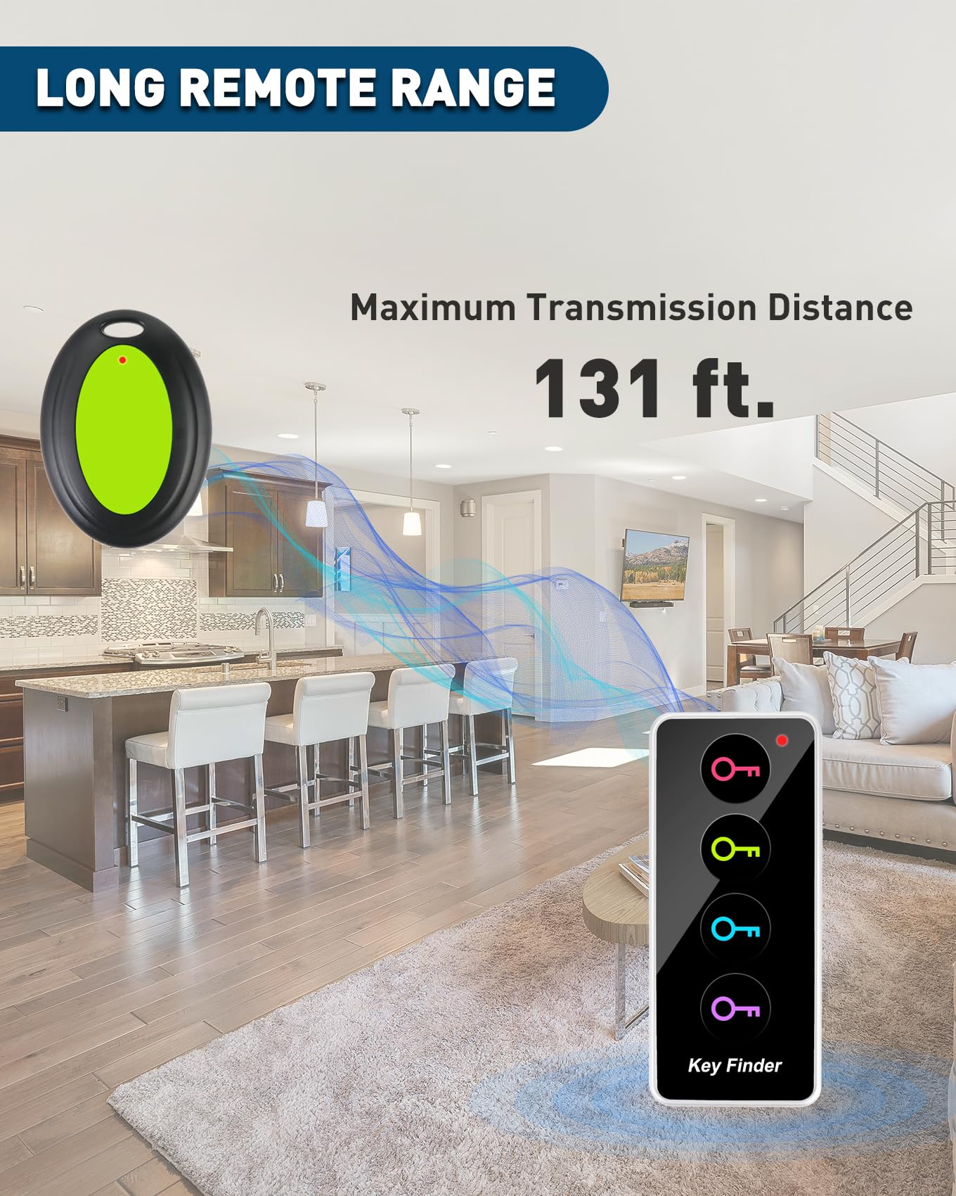 Key Finder, localizzatore RF da 85 dB+, con raggio di lavoro di 39,9 m, localizzatore remoto con suono per trovare portafogli, chiavi, telefono, occhiali, localizzatore di animali