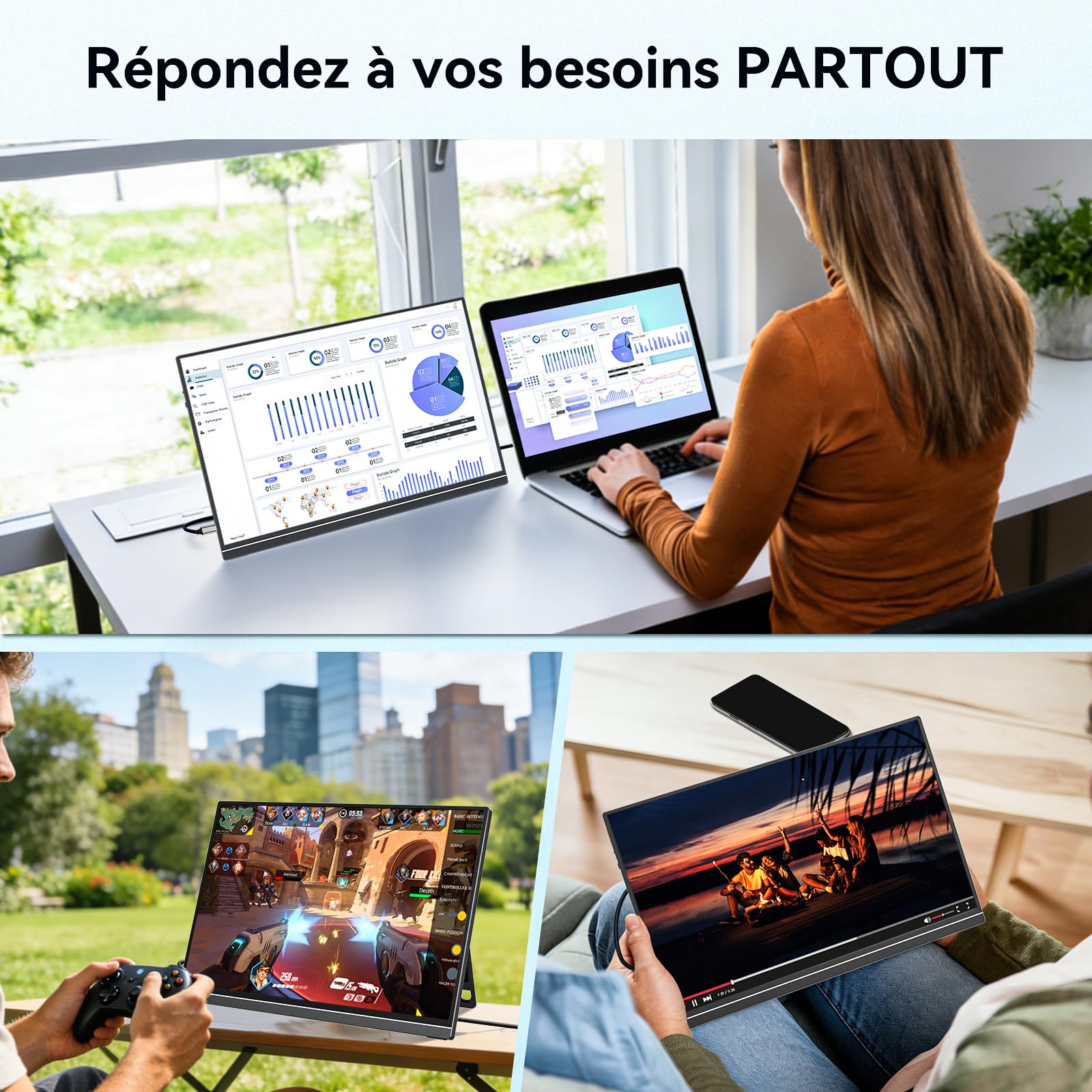 Veout Ecran Portable 16 Pouces, 1920 * 1200 FHD, Écran IPS Gaming pour Ordinateur portable/PC/Mac/PS5/Xbox avec USB-C et HDMI, Moniteur ultrafin avec Socle, 16:10, luminosité 300 CD/m²