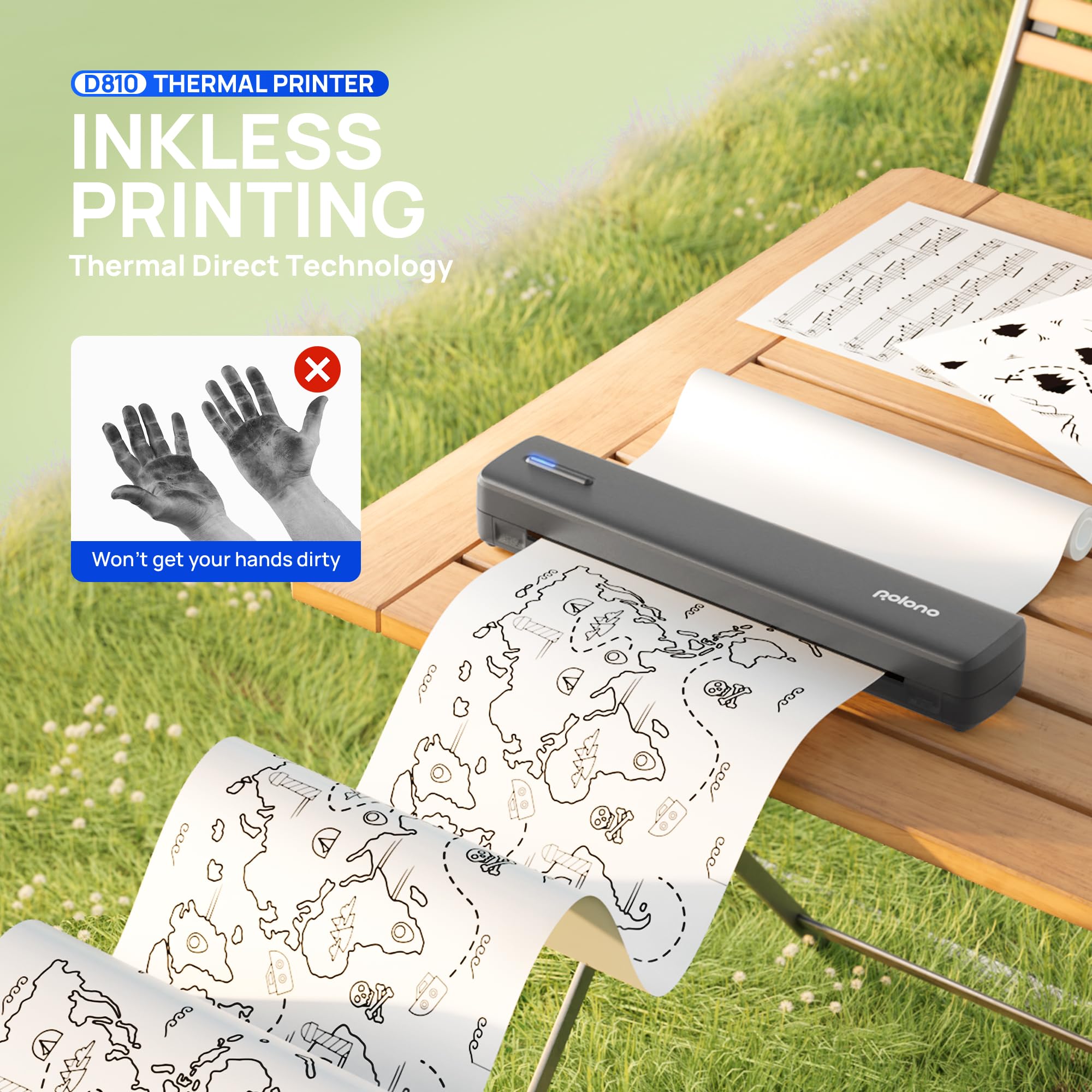 POLONO Impresora térmica A4 inalámbrica, aplicación Smart AI, impresora móvil A4 para viajes, 8,5 x 11 pulgadas, impresora portátil compatible con iOS, Android, portátil para oficina, coche, hogar