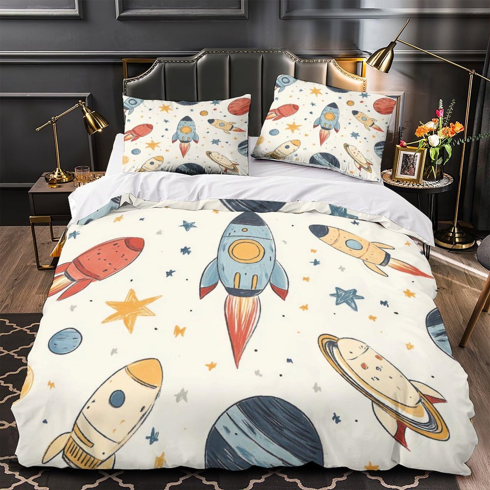 Housse de couette space rockets douce pour le sommeil apaisé des enfants