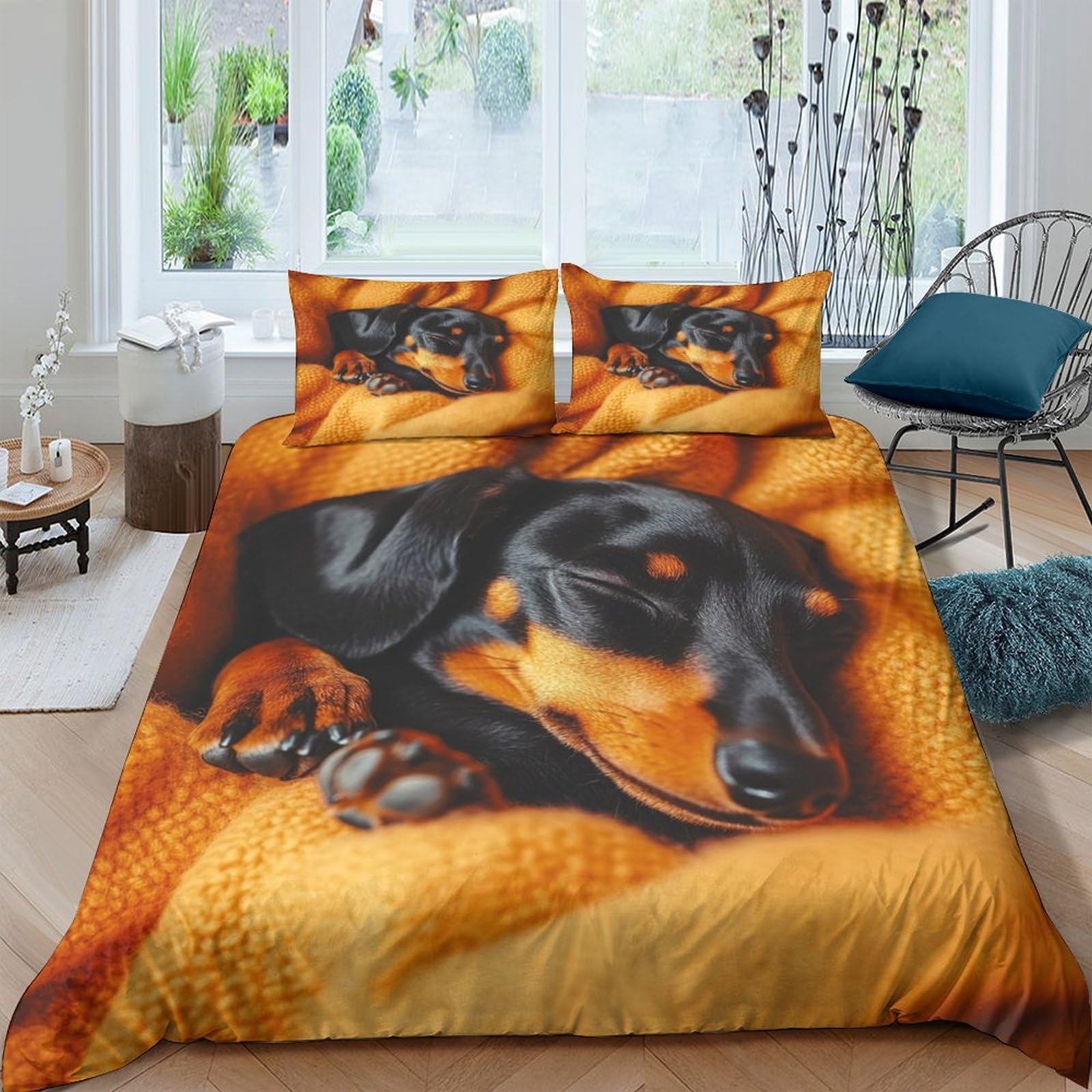Ctjqhvkz Style-3 3D Printed Dachshund Dog Fitted Sheet Microfiber Soft Breathable Animal Pattern Mattress Cover For Bedroom Dorm Decor Single（135X200cm）