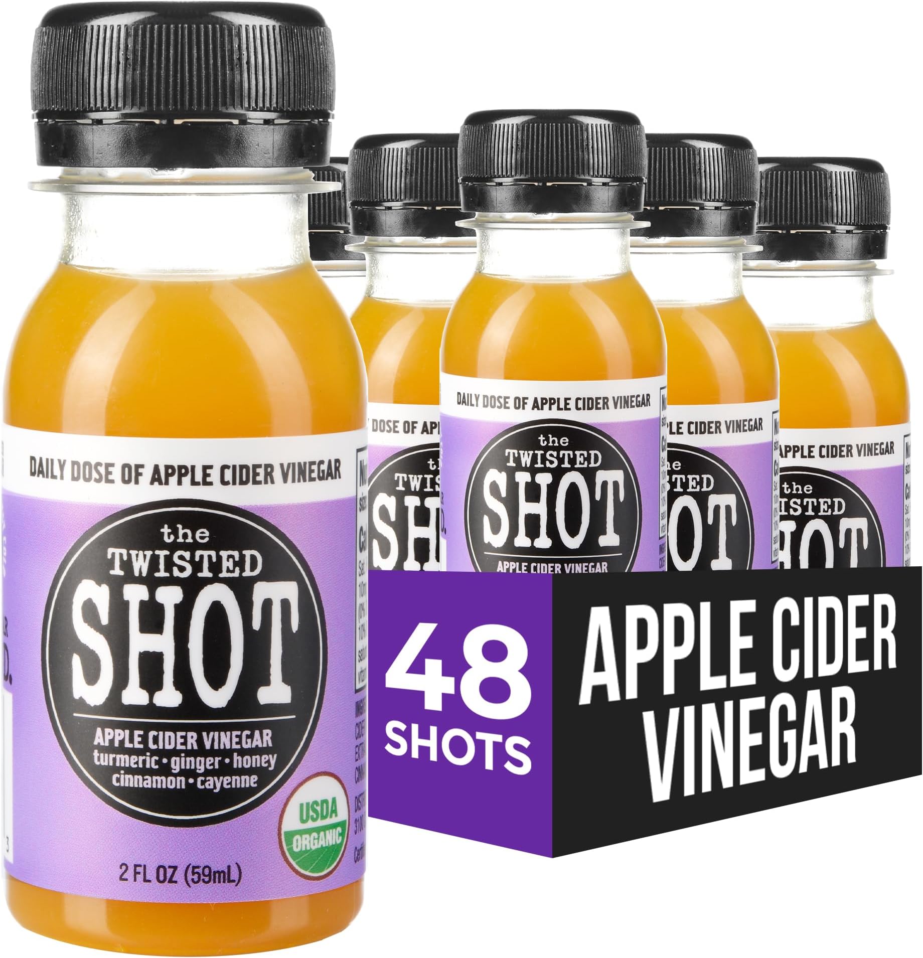 The Twisted Shot – Apple Cider Vinegar Shots with Ginger, Turmeric, Honey, Cinnamon & Cayenne | Drink for Digestion, Immunity & Gut Health | Ready to Drink | 48, 2 oz Bottles
