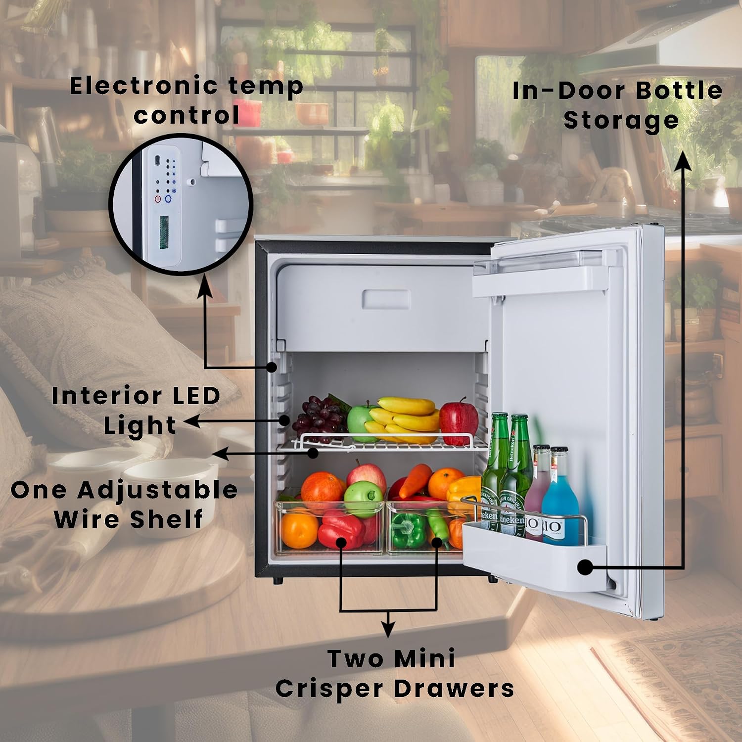 Equator 12V/DC Mini-Fridge Freezer 2.8cf Silver for RV BOAT OFF-GRID+AC/DC Adapter