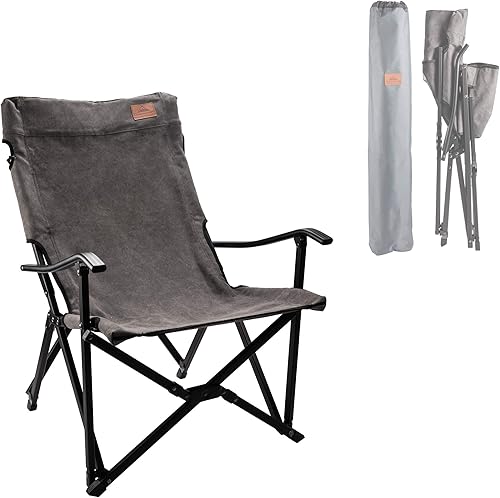 CAMPINGMOON - Silla plegable de lona de algodón para fogata, hoguera abierta, estilo bajo, color gris, F-1003C-H