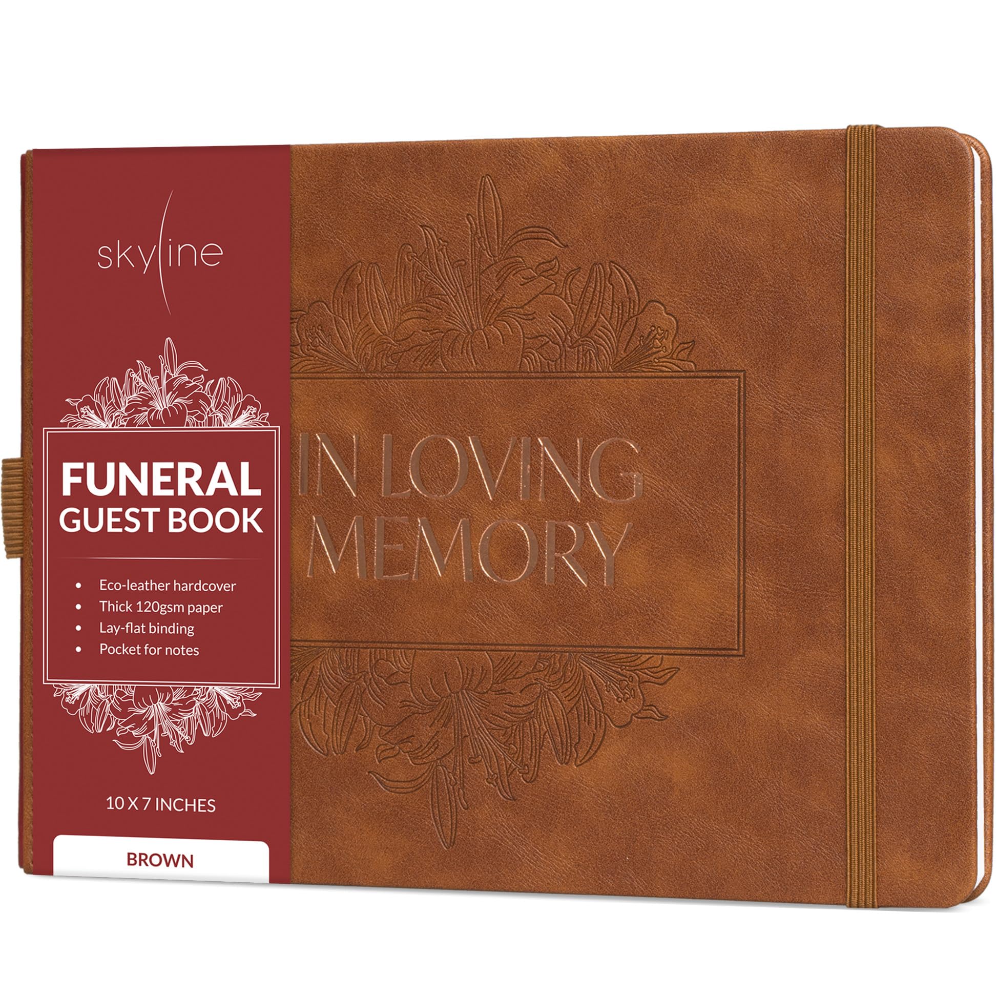 Skyline Funeral Guest Book for Memorial Service – In Loving Memory Guest Sign In Book for Funerals – 610 Entries, 10x7″ (Brown)