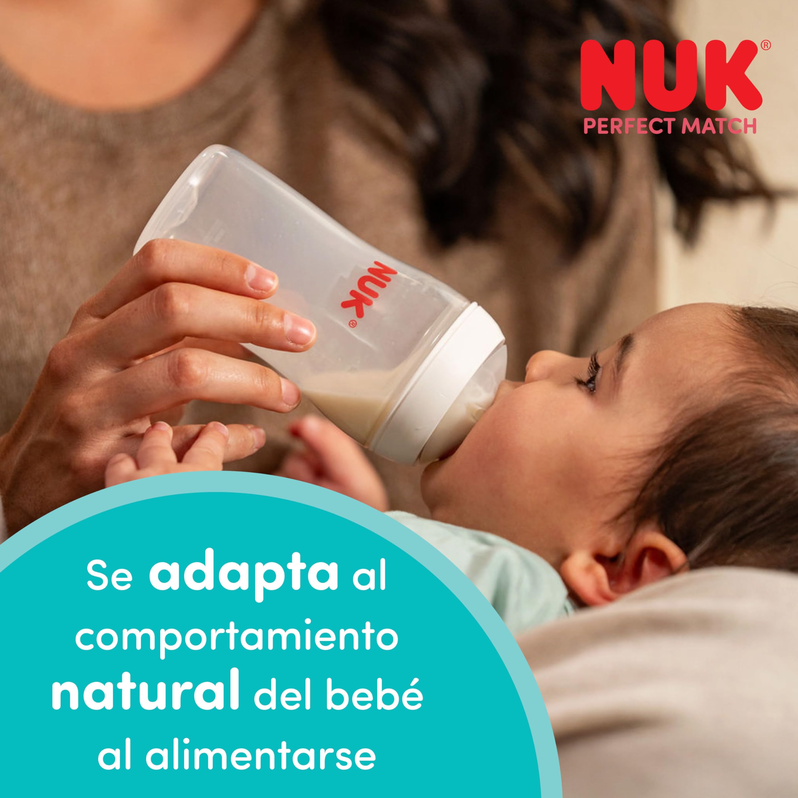 Set de 3 biberones Perfect Match de NUK | +3 meses | Se adapta al bebé como el pecho de mama | Control de temperatura | Ventilación anticólico | 260 ml | Tetina mediana (silicona) | Arcoíris