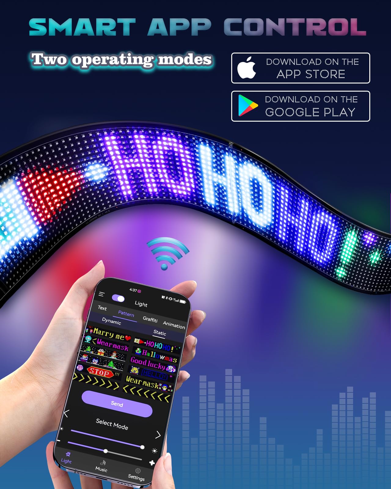 Pizarra LED programable USB 5V App Control de texto ajustable Animación Graffiti Super Luminoso Cartel Publicidad para Car Store Hotel (59x12 cm)