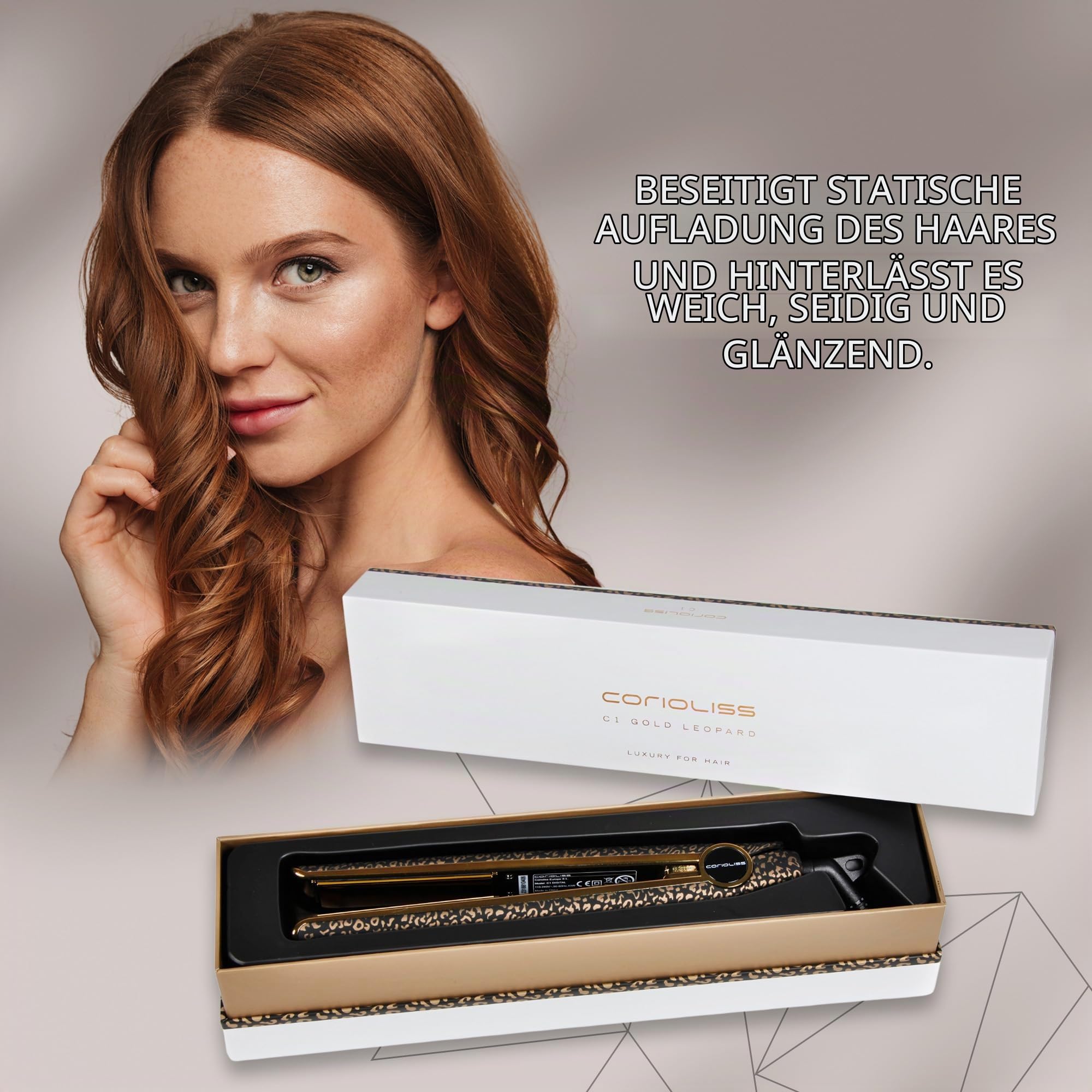 Corioliss C1 | Glätteisen | Haarglätter für Frauen | Titanplatten und Curling für feines Haar | Professionelles Eisen mit Temperaturregelung (Leopard Gold Soft Touch)