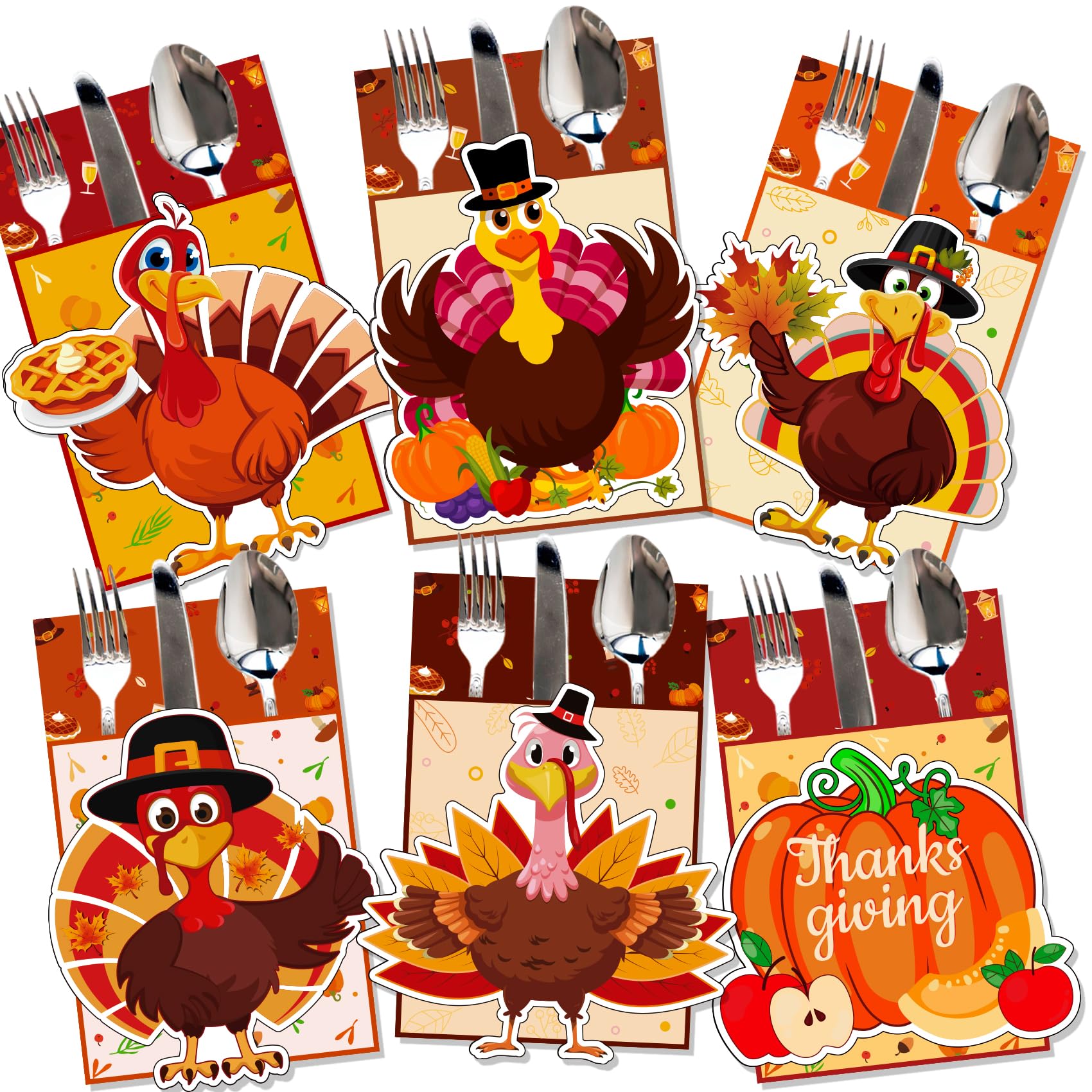 WATCPNO Thanksgiving Cutlery Holder 36 PCS Turkey Thanksgiving Utensil Holder Set Thanksgiving Table Decor