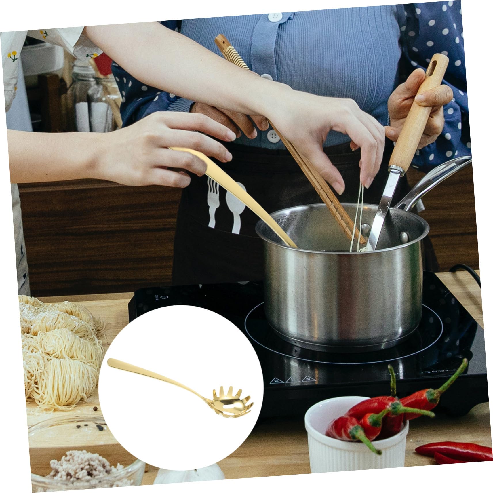 304 Edelstahl Nudelkelle Gold für Spaghetti und Mehrzweck in Küche