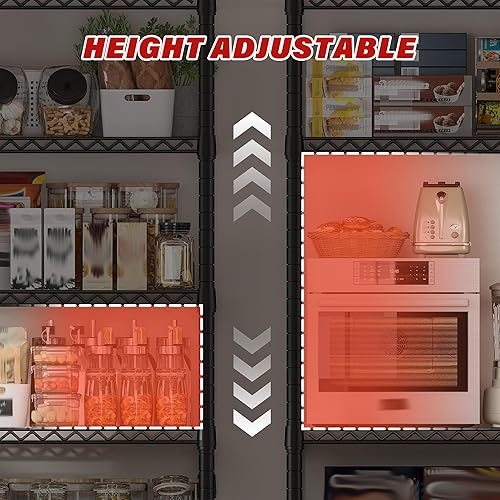 Miniatura 9 de REIBII Estantería de alambre de acero resistente de 82.6 pulgadas de alto x 60 pulgadas de ancho x 17.7 pulgadas de profundidad con ruedas, estantes