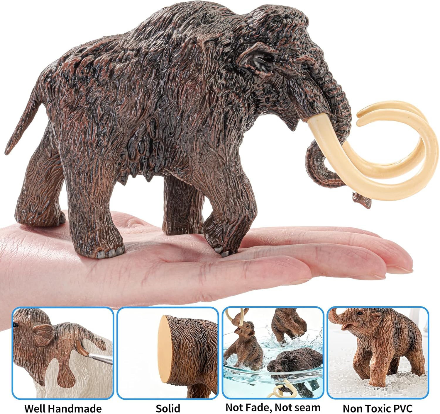 Totsmlie 3PCS 6" Woolly Mammoth Family Toy Figurines, Solid Prehistoric Animals Toys for Kids 3 4 5 6+, Educational Toy for Boys Girls, Suitable for Cake Decoration Kids Birthday Gifts Party Favors