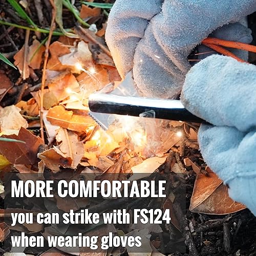 Miniatura 4 de FERROFIRE FS124 Large Ferro Rod Fire Starter with 12 Inch Thick x 4 Inch Long Drilled Flint Ferrocerium Rod Carbon Steel Striker and Orange 550