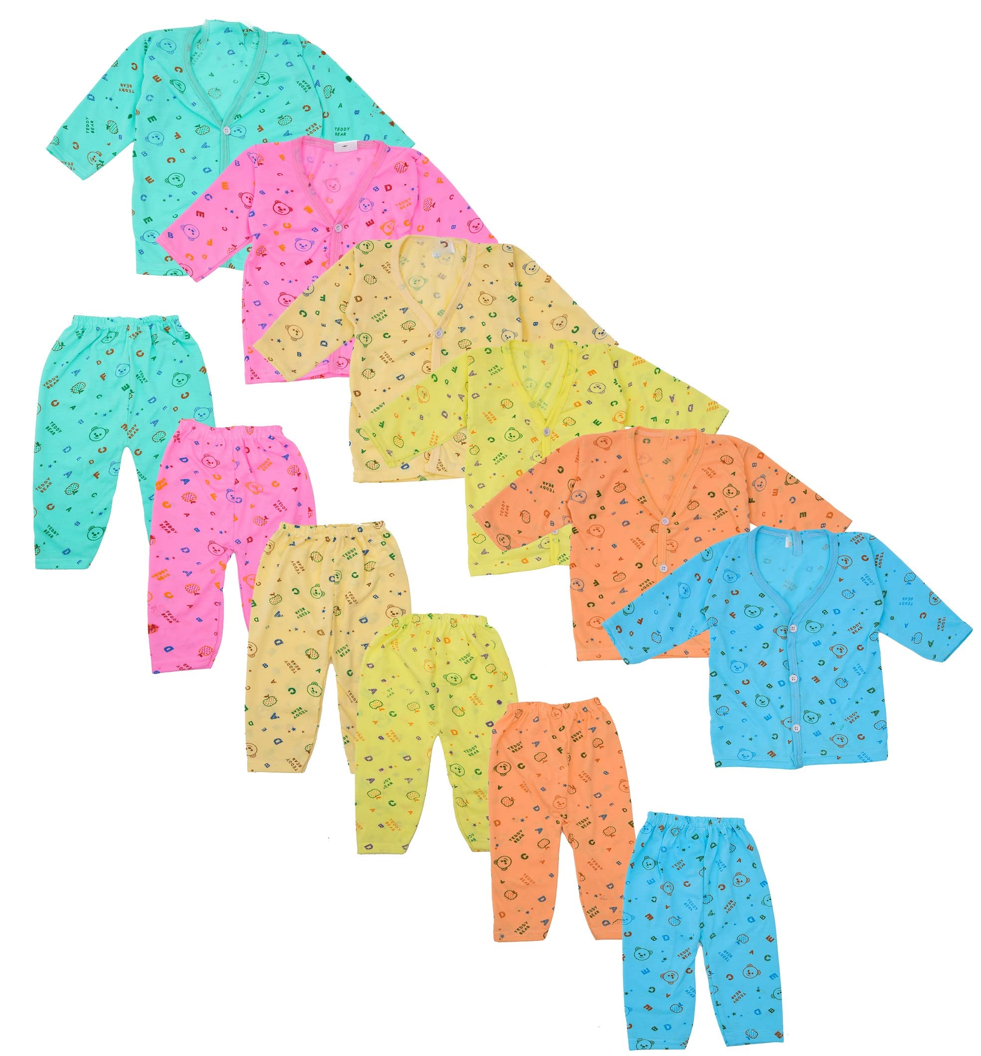 ShyamcollectionsShyamcollections Baby Boy and Baby Girl's Cartoon Print Full Sleeves Soft Cotton Casual Jhabla T-Shirt with Pyjama Pants Dress for Kids Infant Toddler New Born Baby Clothes (Set of 6) (3-6 months)