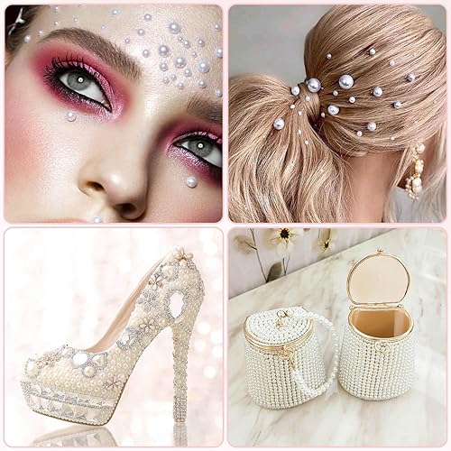 Miniatura 7 de shynek - 1980 calcomanías autoadhesivas de perlas, perlas para el cabello, cara, maquillaje, ojos, uñas, manualidades, varios tamaños (blanco marfil)