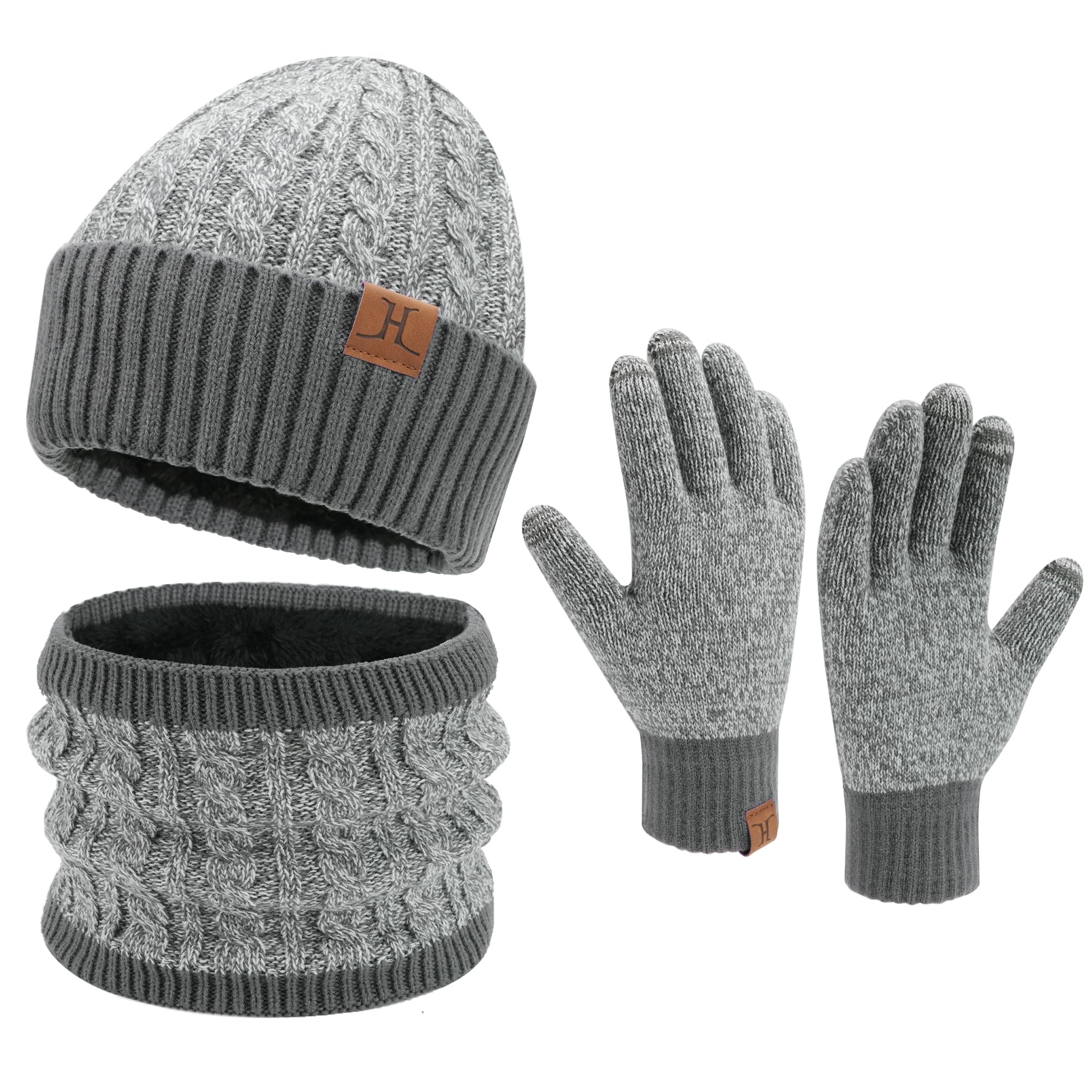 FZ FANTASTIC ZONEMens Womens Winter Beanie Hats Touchscreen Gloves Neck Scarf Warmer Set Knit Skull Cap with Fleece Lined Gifts for Men Women