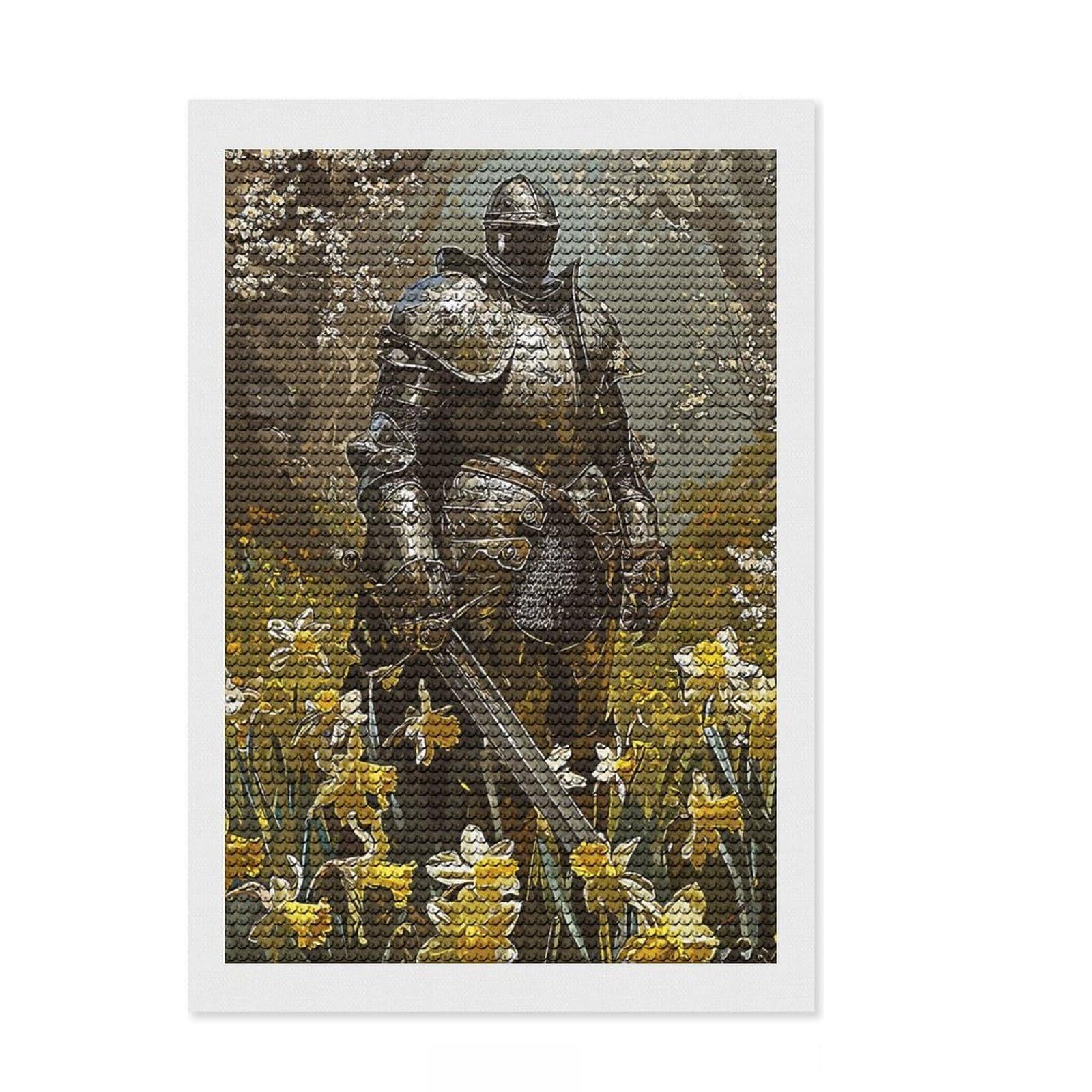 Junmoney Swordsman Armor Diamond Painting Kit 8"x12", Living Room Decor, for Beginners, Easy Handmade Project, Gift Idea, Adhesive Canvas
