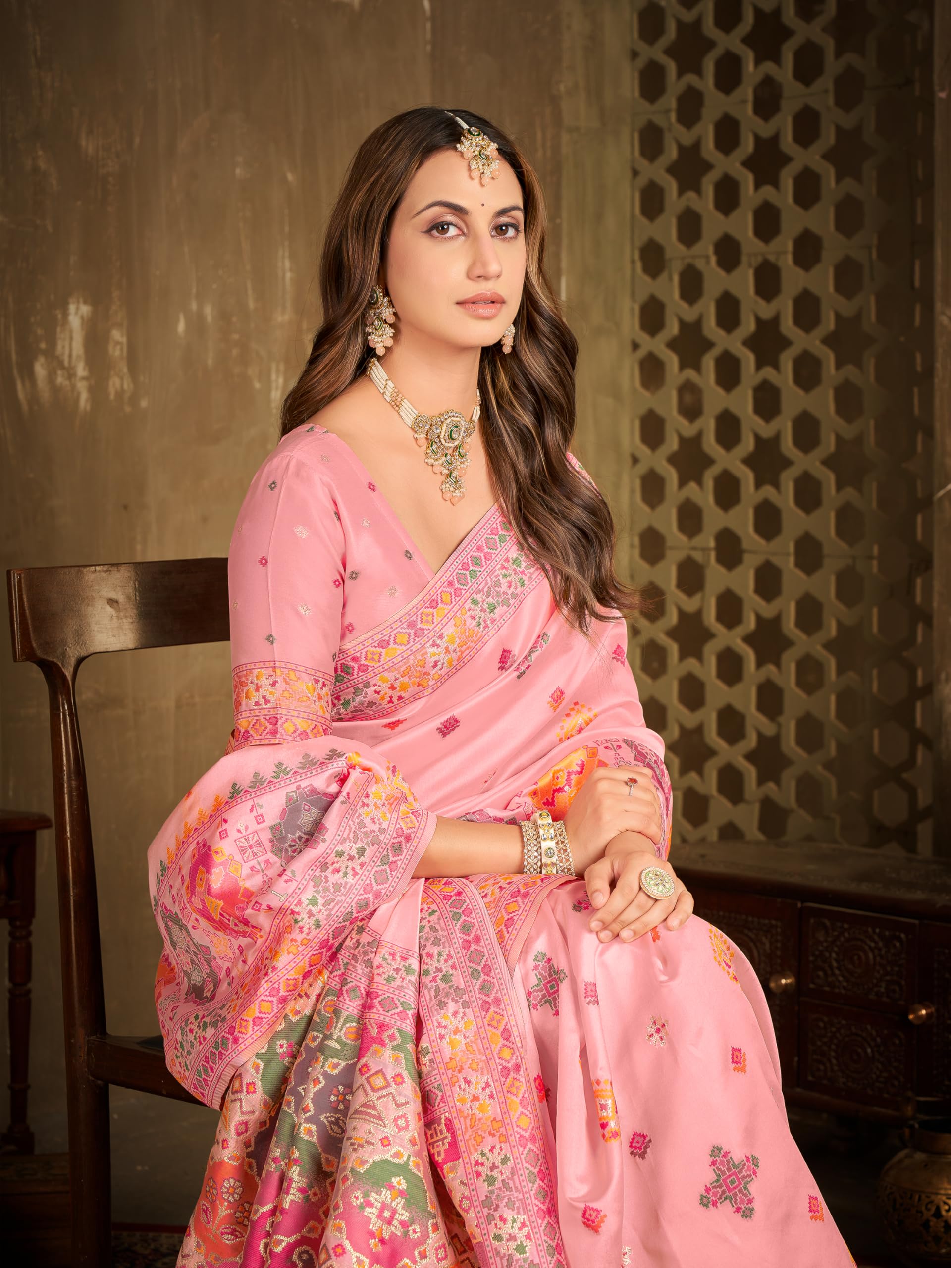 Glory Sarees Women's Kashmiri Pashmina Cotton Silk Saree With Blouse Piece (Purekashmiripashmina101_Pink)