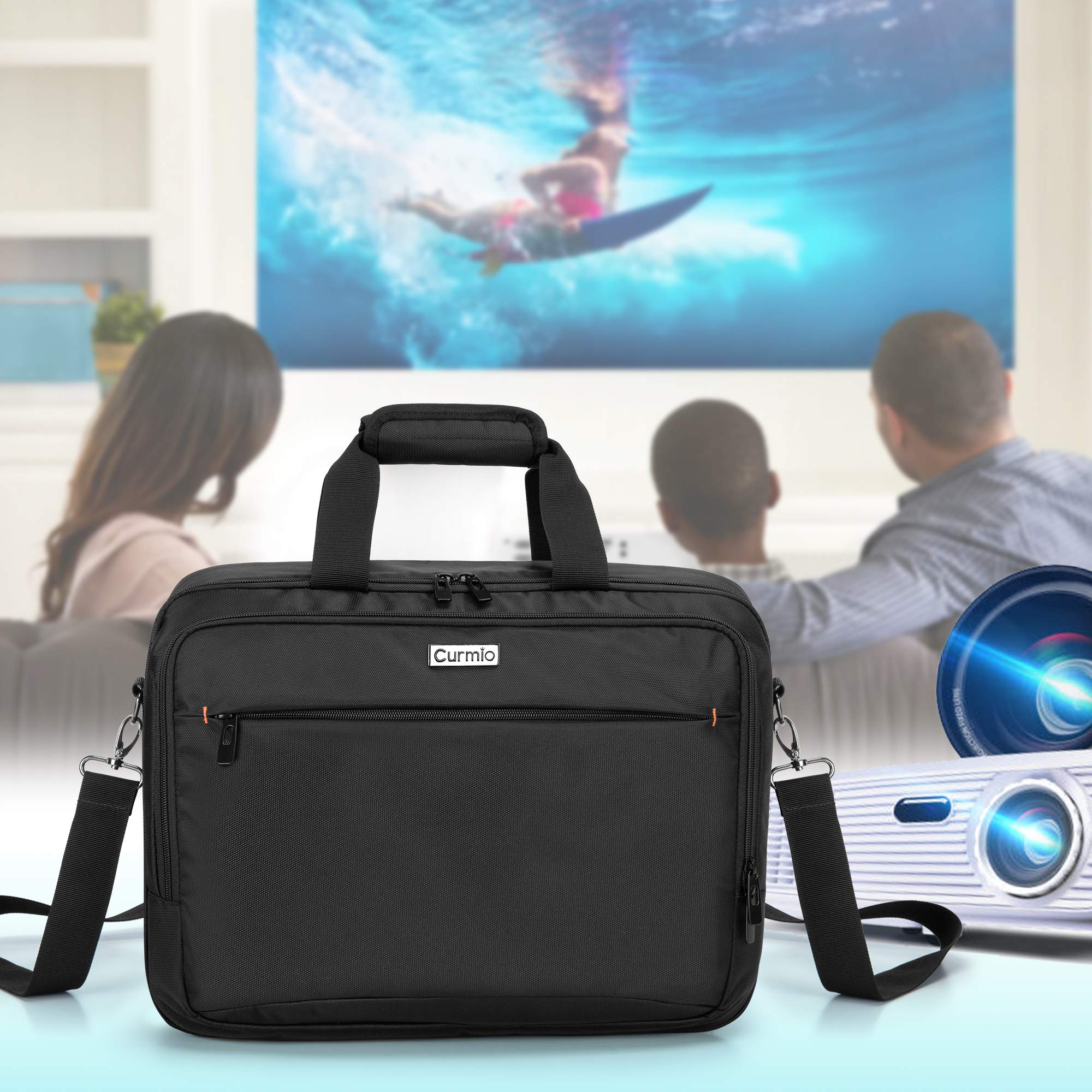 CURMIO Beamertasche für Beamer, Projektor Reisetasche mit Separatem Fach für Laptop, Beamer Tasche für die Meisten Projektoren und Zubehör, 40 x 30 x 13 cm, Schwarz