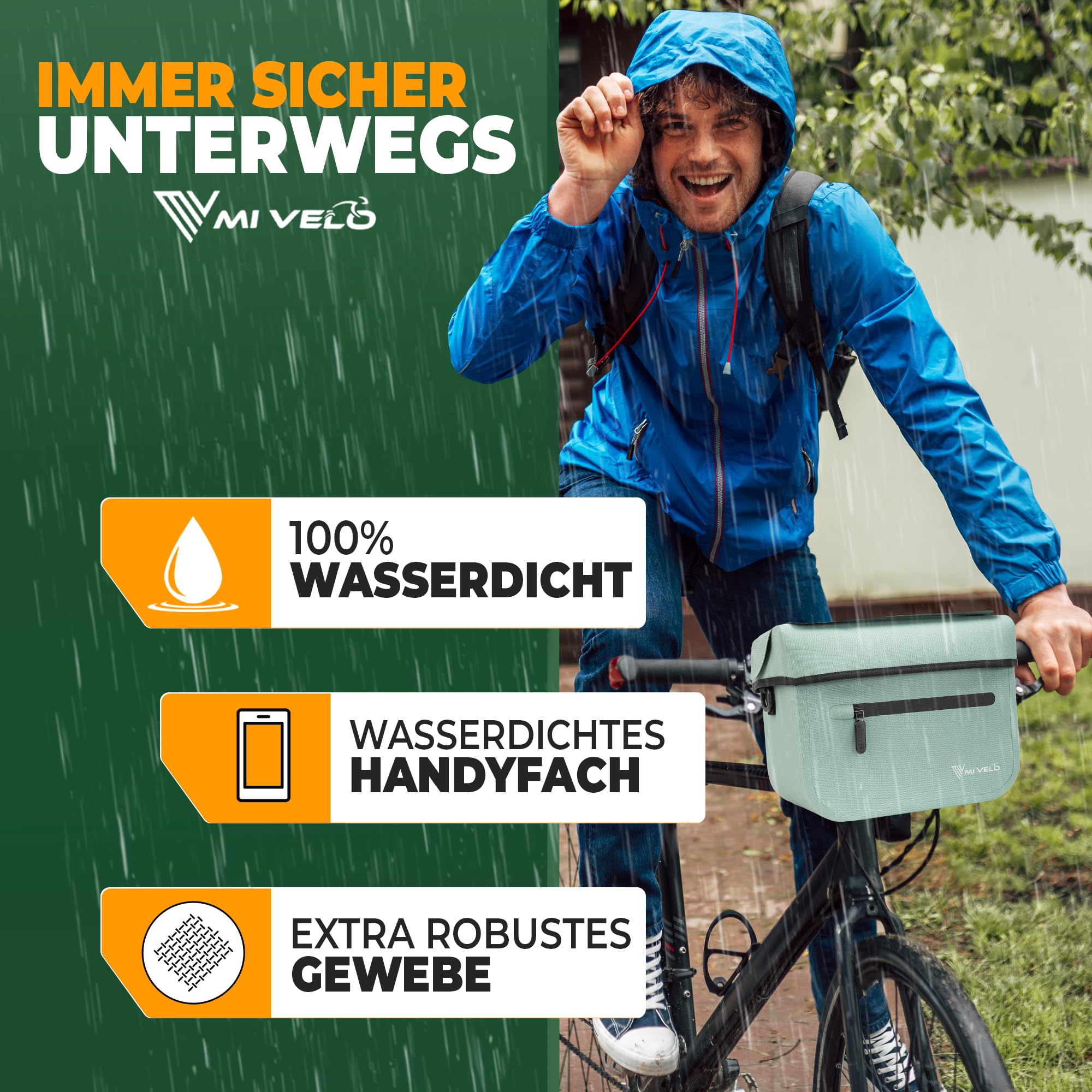 MIVELO Sacoche de guidon de vélo, 100 % étanche, 7 litres, compatible avec vélo électrique (menthe)