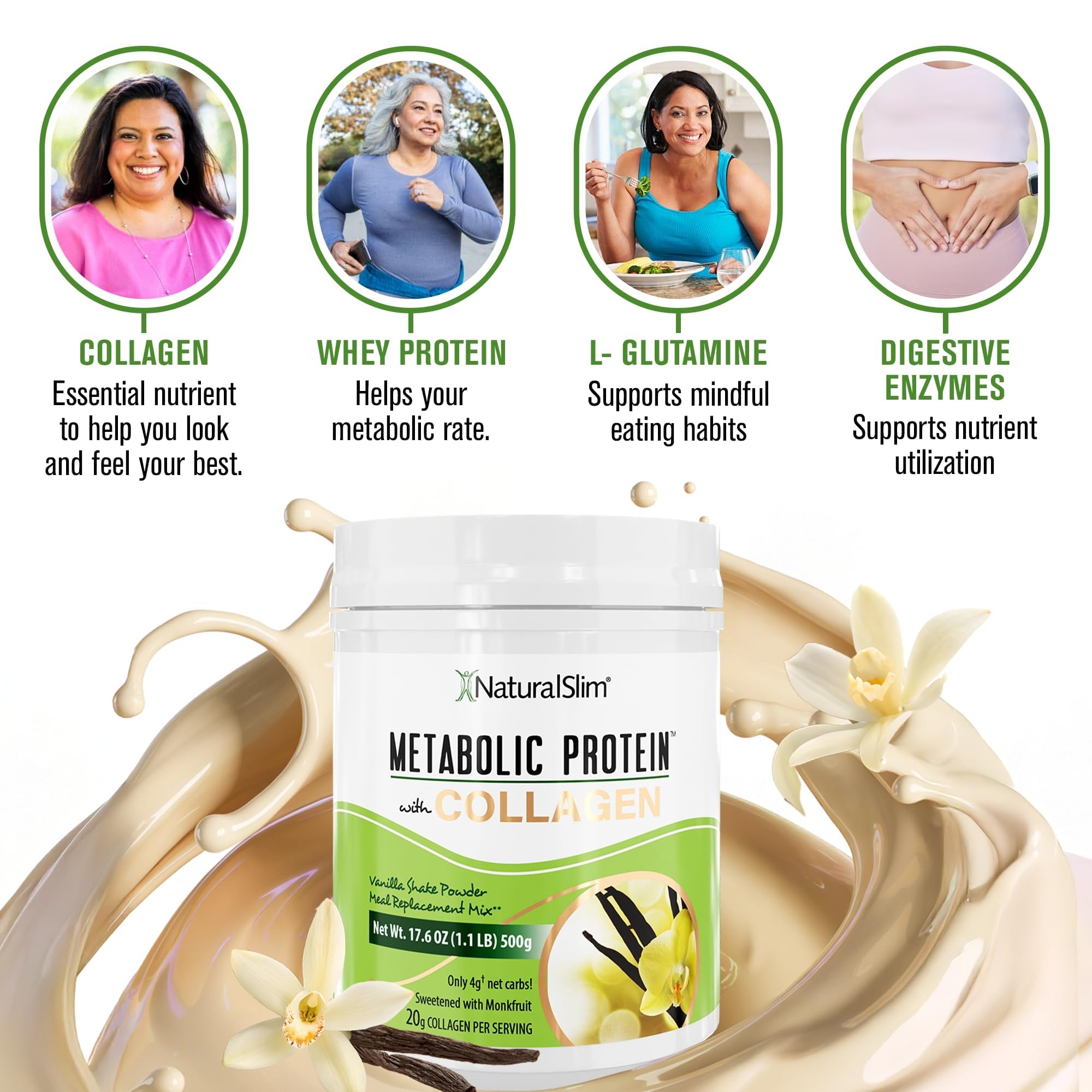 NaturalSlim Metabolic Protein Collagen Peptides Shake, Vanilla, 17.06 oz — Amazon image 6