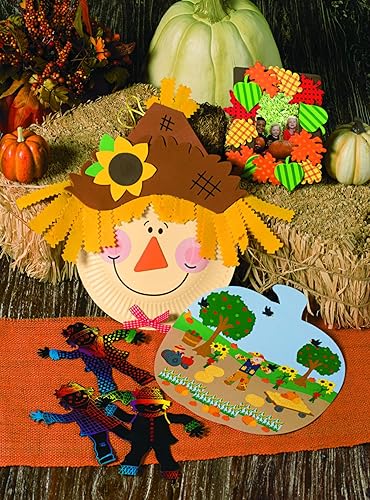 Miniatura 6 de Kit de manualidades de espantapájaros con placa de papel, hace 12 manualidades de otoño para niños y actividades divertidas en el hogar