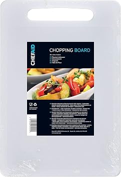 Chef Aid White Poly Chopping Board, Multipurpose Anti-Slip Surface, Easy Clean and Dishwasher Safe with Handle, 35 x 24cm, Other Colour Options Available.