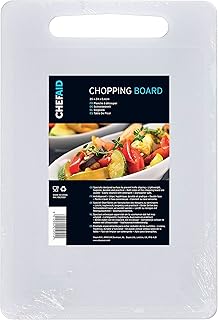 Chef Aid Planche à découper blanche en poly, surface antidérapante multifonction, nettoyage facile et compatible lavevaisselle, avec poignée, 35 x 24 cm, autres couleurs disponibles