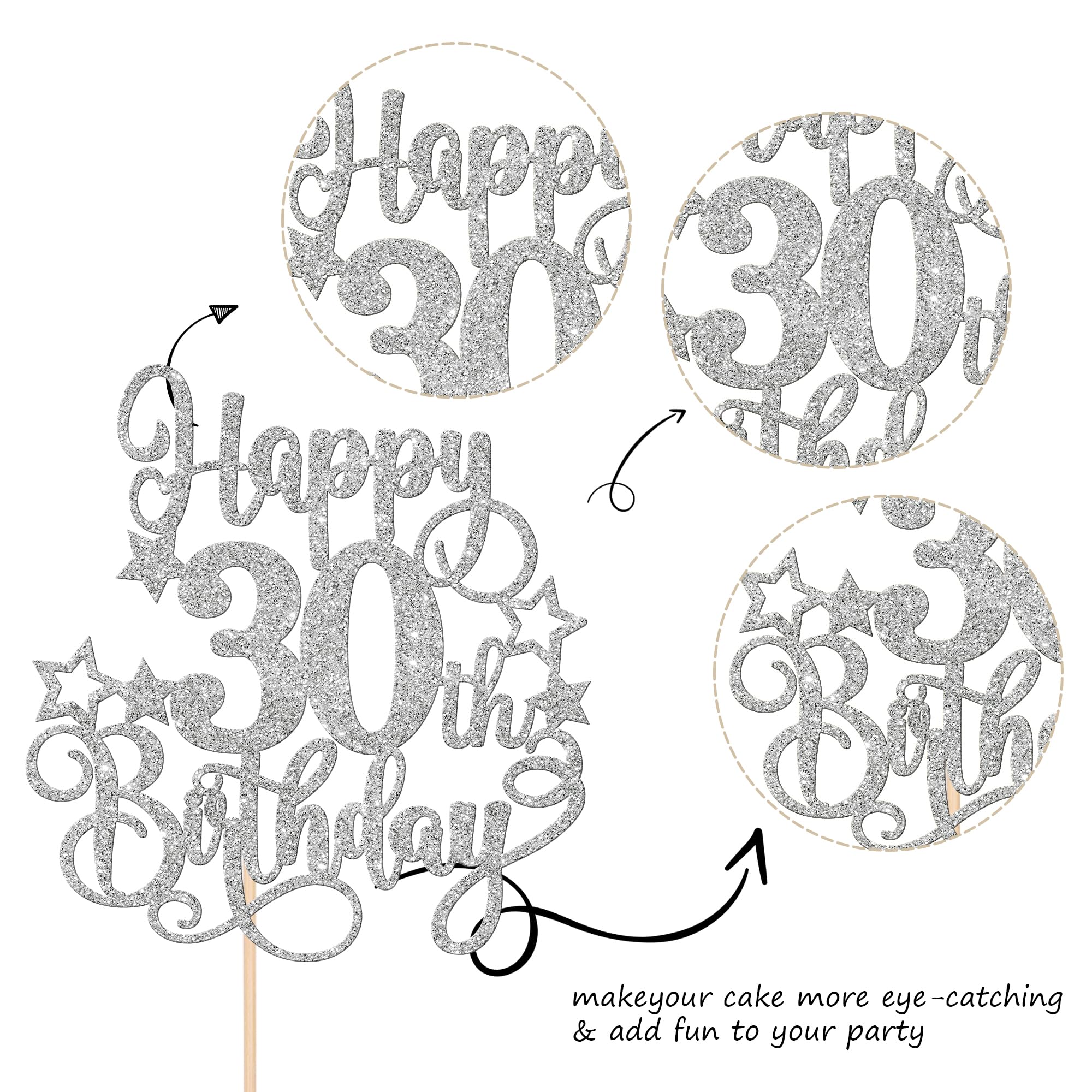 PALASASA Tortenaufsatz „30 And Fabulous“ – Glitzer Deko Für Geburtstag & Jubiläum