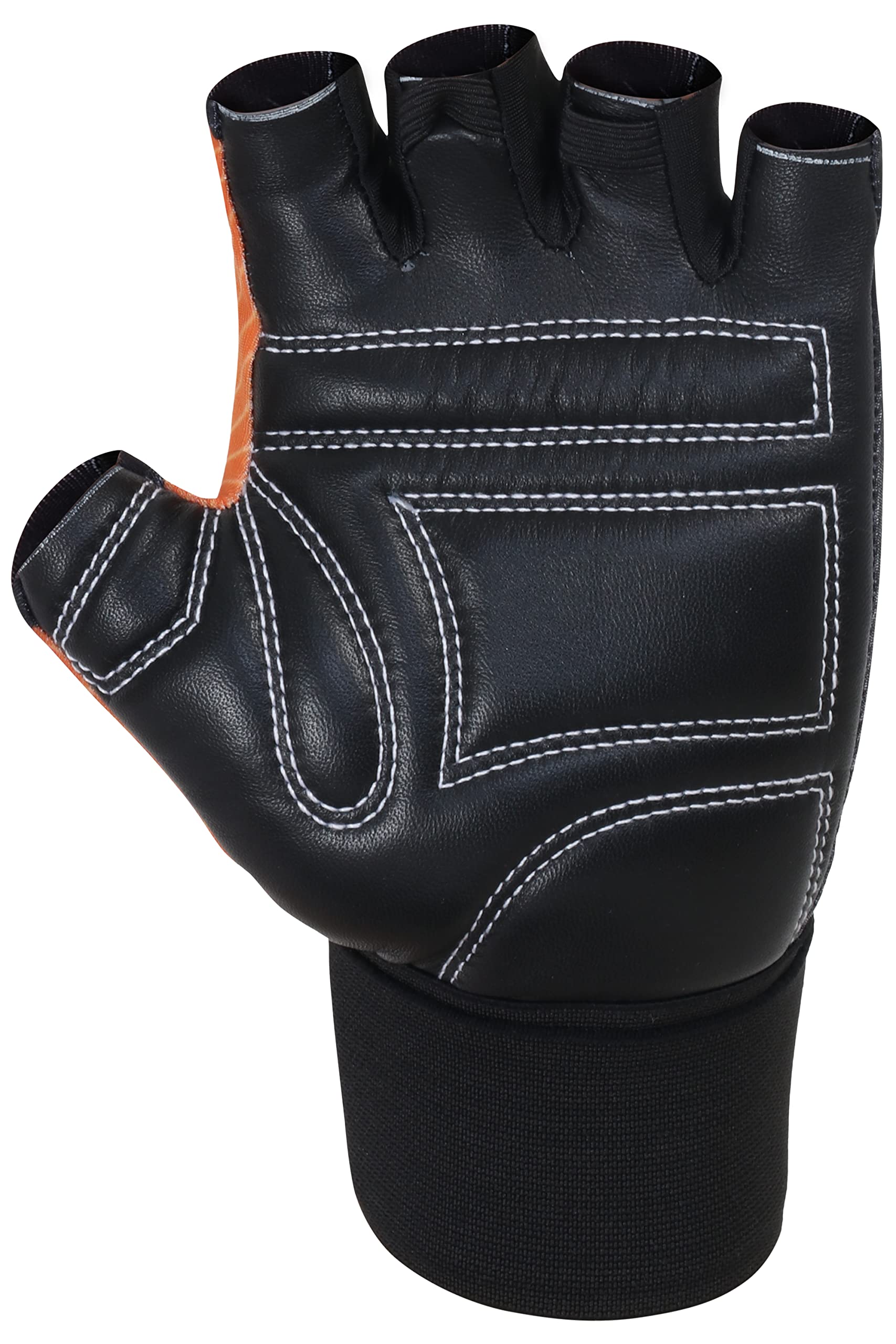 WMX Macho Unisex Leather Gym Gloves | for Professional Weightlifting, Fitness Training and Workout | with Half-Finger Length, Wrist Wrap for Protection (PRO GRIP ORANGE, XL)-image-32