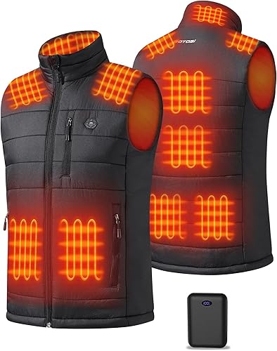 GOTOBI Heated Vest for Men with 16000mAh 7.4V Battery Pack, Ergonomic 9 Heating Zones, Smart Temp Control Men's Heated Vest