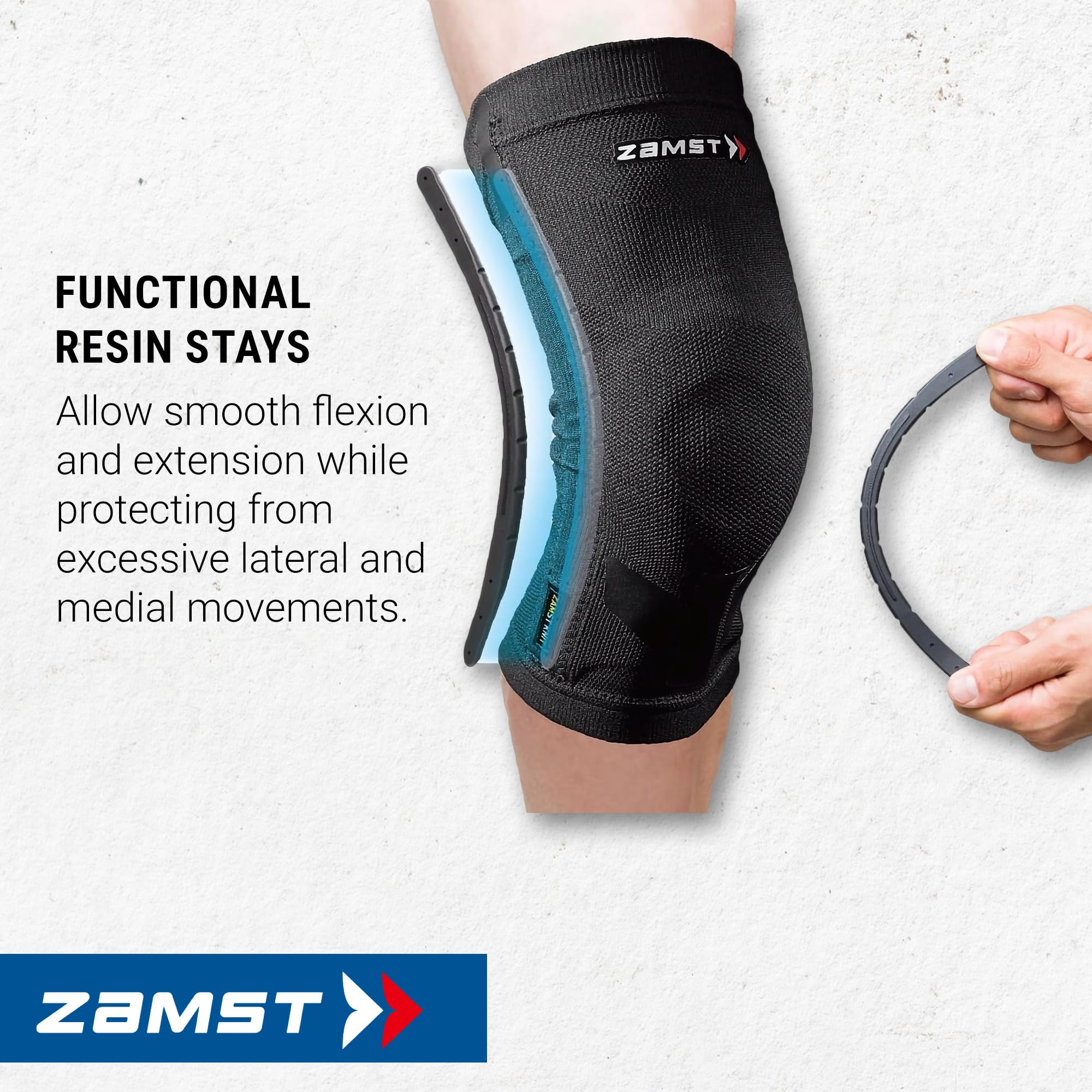 Zamst ZK-Motion Knee Kniebandage, Sport-Kniebandage, gepolstert, 3D-Patella-Polsterung, funktionelle Unterstützung aus Kunstharz, ideal für Volley, Basketball, Fußball, Padel, Tennis und andere