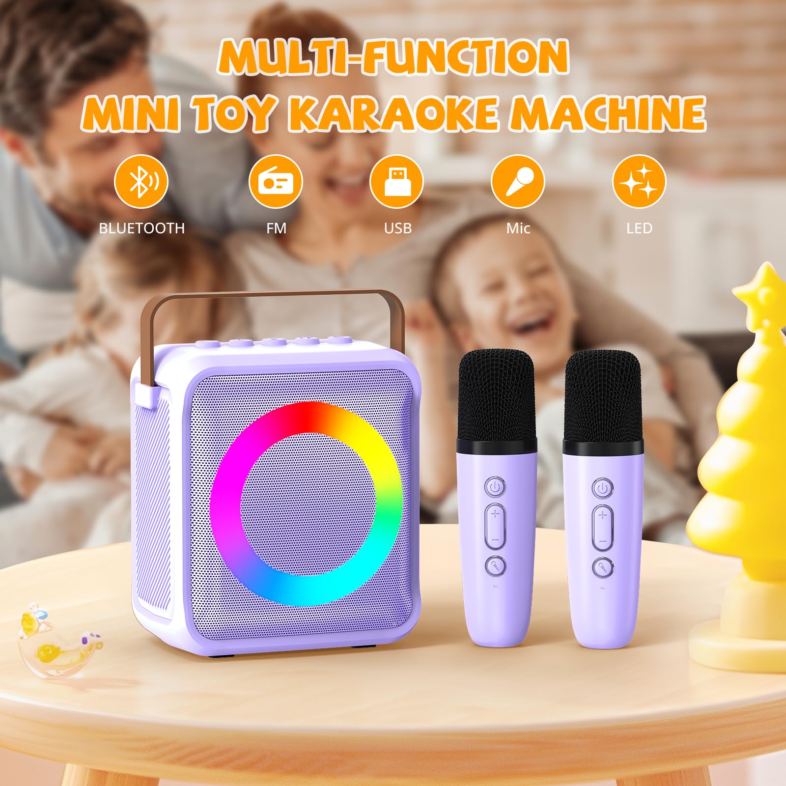 Ankuka Juguetes de Karaoke para niños y Adultos con 2 micrófonos, máquina de Karaoke portátil con luz LED y Efectos de Cambio de Voz, Regalos para niños de 3 a 18 años, Fiestas de cumpleaños