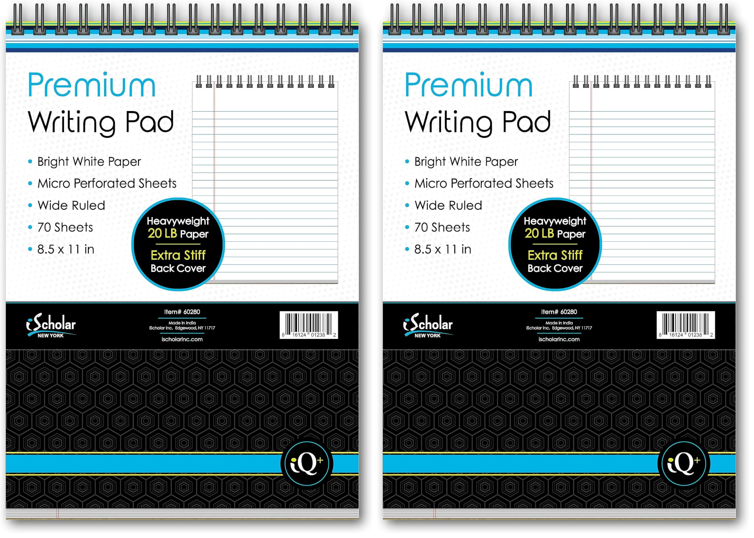 iScholar iQ Premium Writing Pad White 8 5 x 11 70 Sheets Double-Wire 60280 Pack of 2