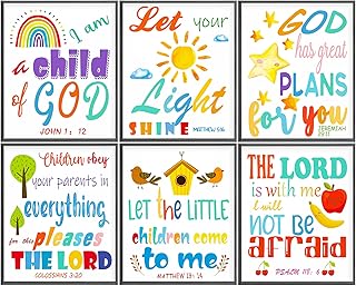 Set of 6 Rainbow Colorful Art Print Kids Inspirational Quote Canvas Posters 8 x 10 Inch Unframed Wall Art Scripture Rainbow Decor Bible Verses Wall Decor Positive Prints for Classroom Bedroom Girl Boy
