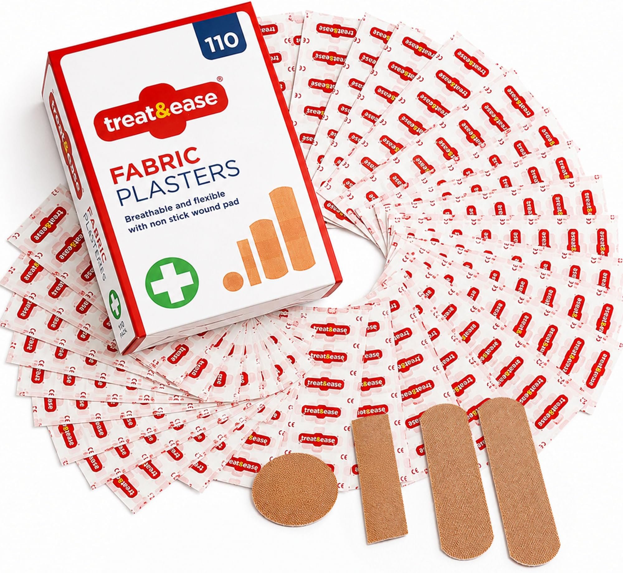 110pcs Fabric Plasters - Assorted Sizes - Waterproof & Breathable | Assorted Plasters, Waterproof Plasters & Breathable Plasters for Everyday First Aid, 110 Pieces