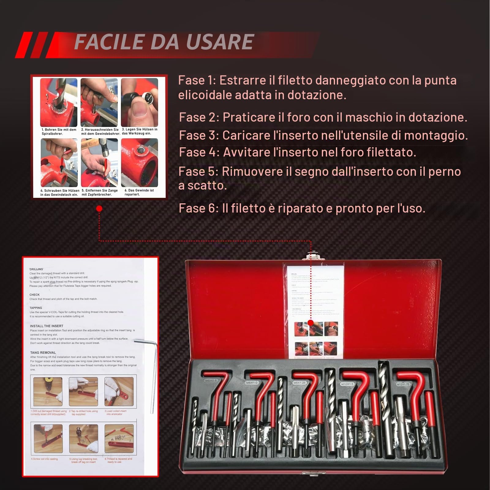 Set di riparazione filettata da 131 pezzi