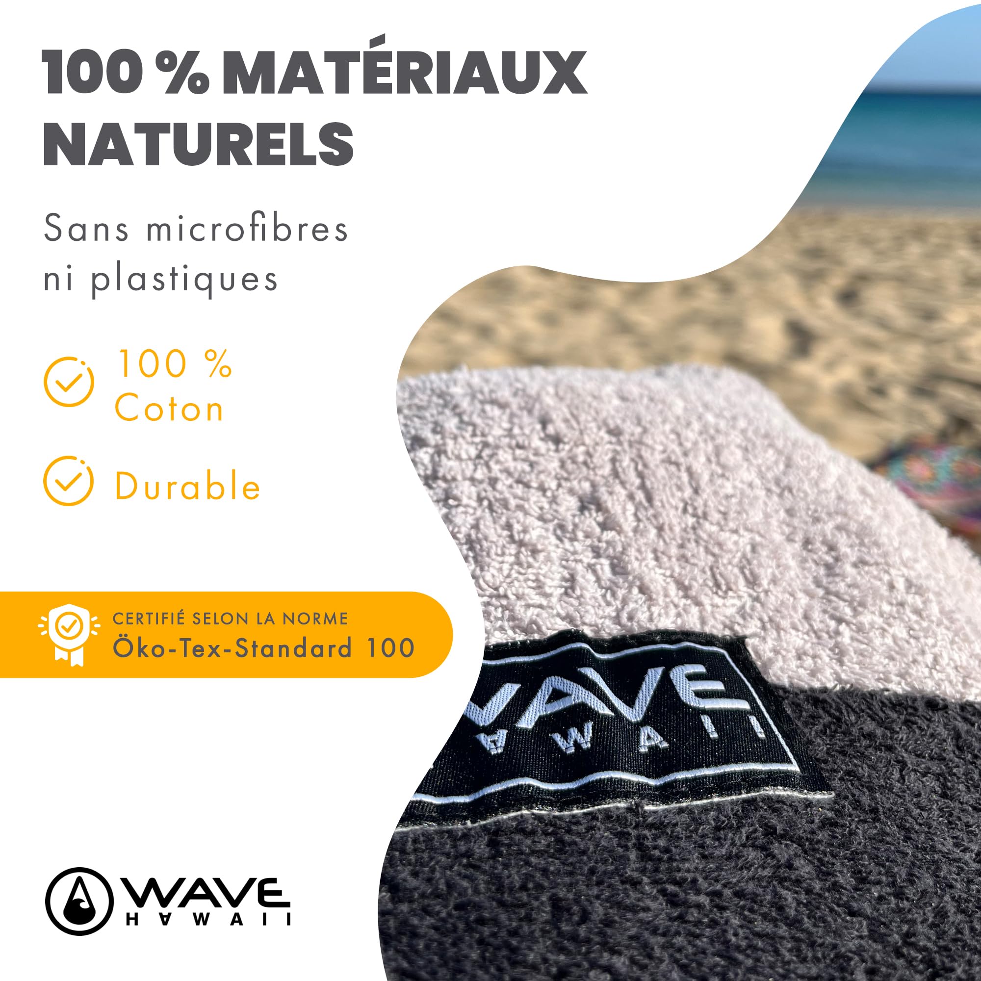 WAVE HAWAII - Poncho de bain adulte unisexe homme et femme pour tailles de 155 à 185 cm Poncho
