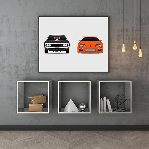 Vista 3 de Custom Car Posters Póster hecho a mano compatible con Fast and the Furious y la impresión de Dodge Charger y Toyota Supra MKIV, 16 x 20 pulgadas