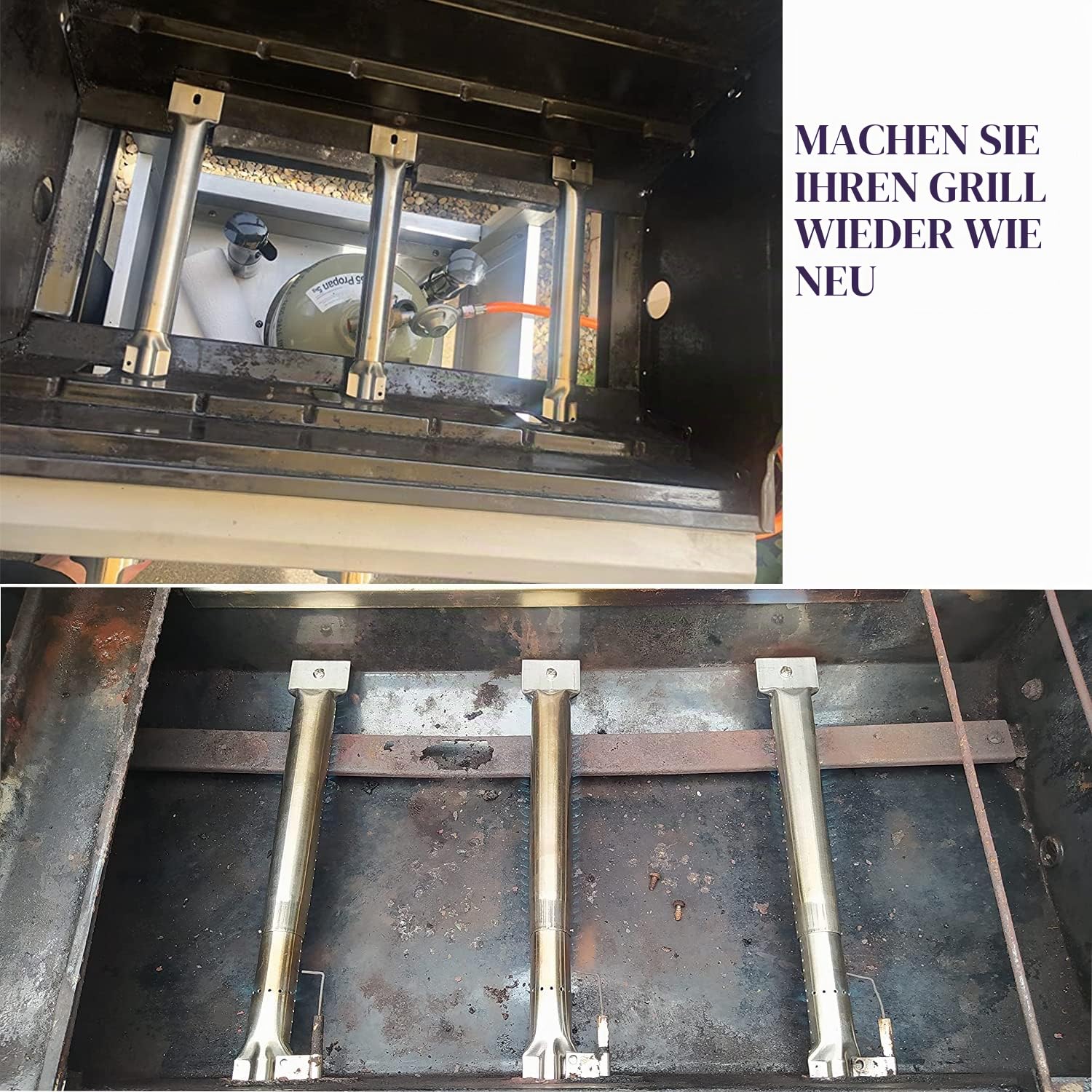 GFTIME 31 bis 42cm Universal Brenner einstellbar Ersatzteile für Tepro, Barbecook, Campingaz, Charbroil, Blooma,Verstellbarer Edelstahl Gasgrill Brenner ersatzteile zubehör, 3 Stück