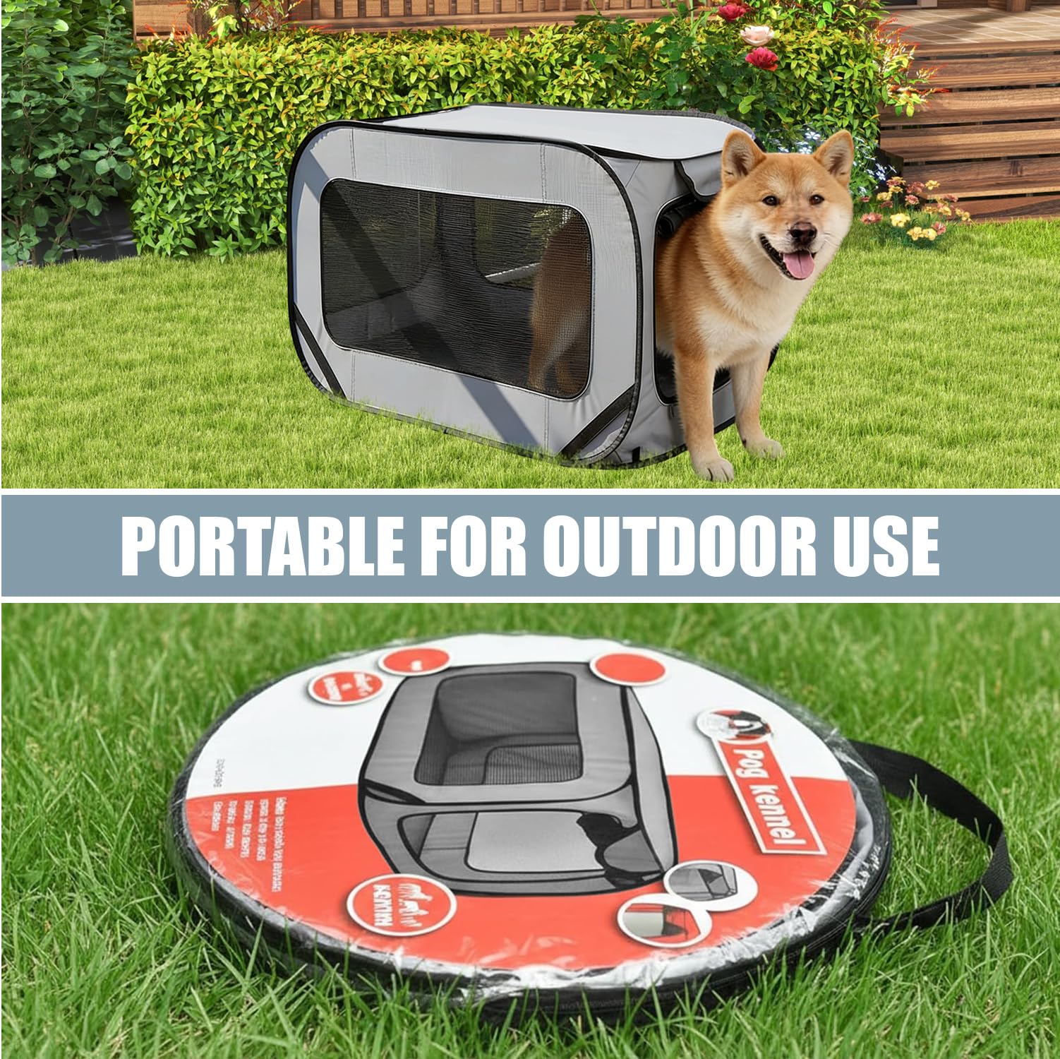 Trasportino pieghevole per cani, 94 x 53 x 53 cm, pieghevole, per gatti e cani, fino a 25 kg, per il trasporto di animali domestici in viaggio e a casa (grigio)