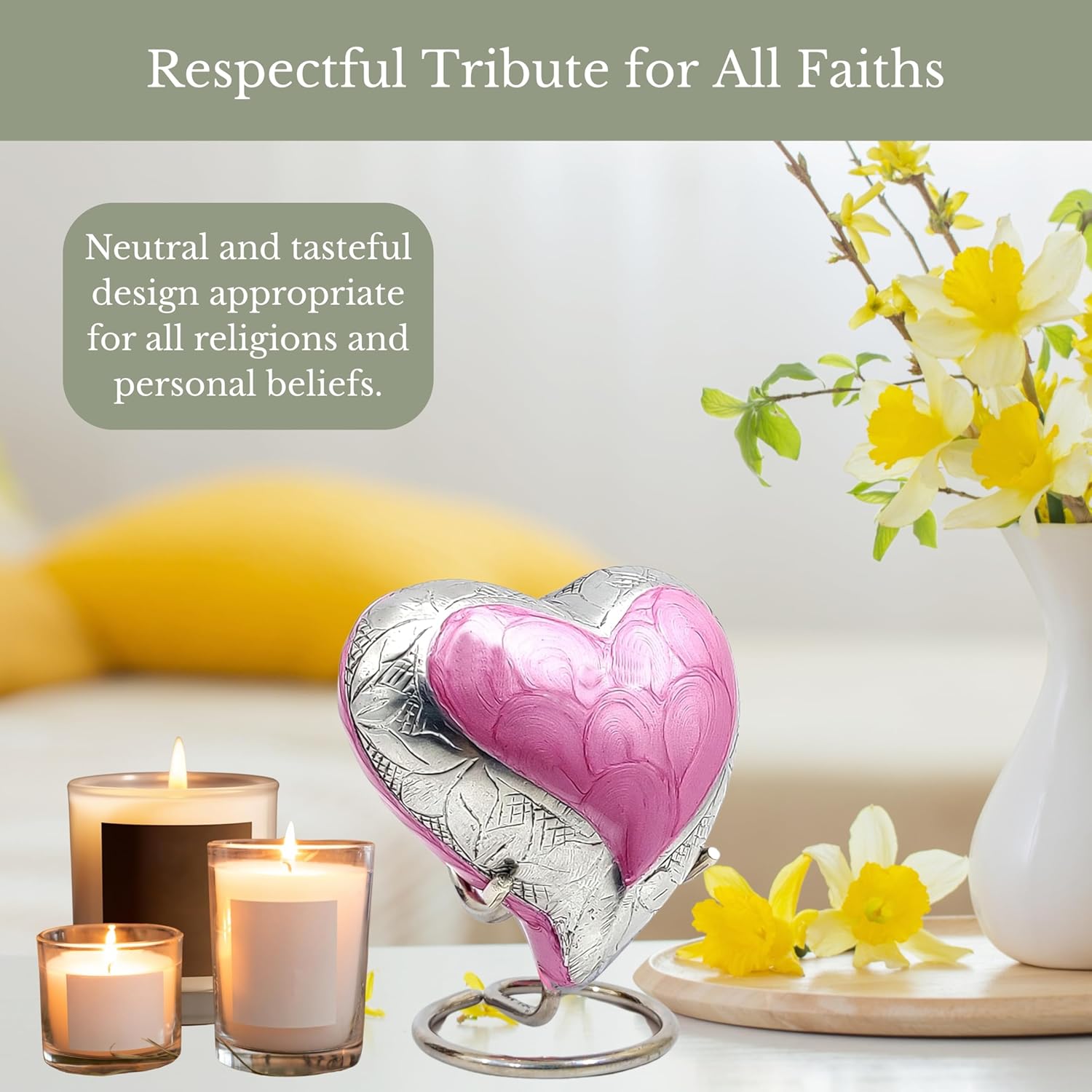 NORSE'S TRADECRAFT Heart Mini Urn for Ashes Adult Male, Female | Memorial Gifts with Velvet Box & Stand l Handcrafted Cremation Urns for Human Ashes, Pets | Pink Heart with Floral Border - 3 cu in - Image 7