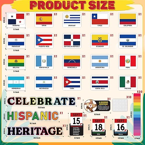 Miniatura 2 de Juego de 79 tablones de anuncios del Mes de la Herencia Hispana con 10 hojas de pegamento, recortes de papel para celetrate Mes de la Herencia