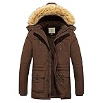 WenVen Men\'s Winter Coat Puffy Jacket with Fur Removable Hood (Coffee, 3XL)