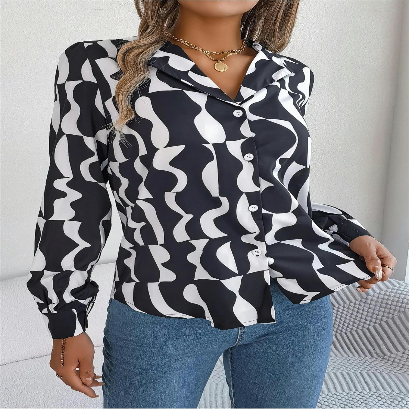 Blusa Camisas De La Oficina De Otoño E Invierno De La Oficina Contraste Collar De Manga Larga