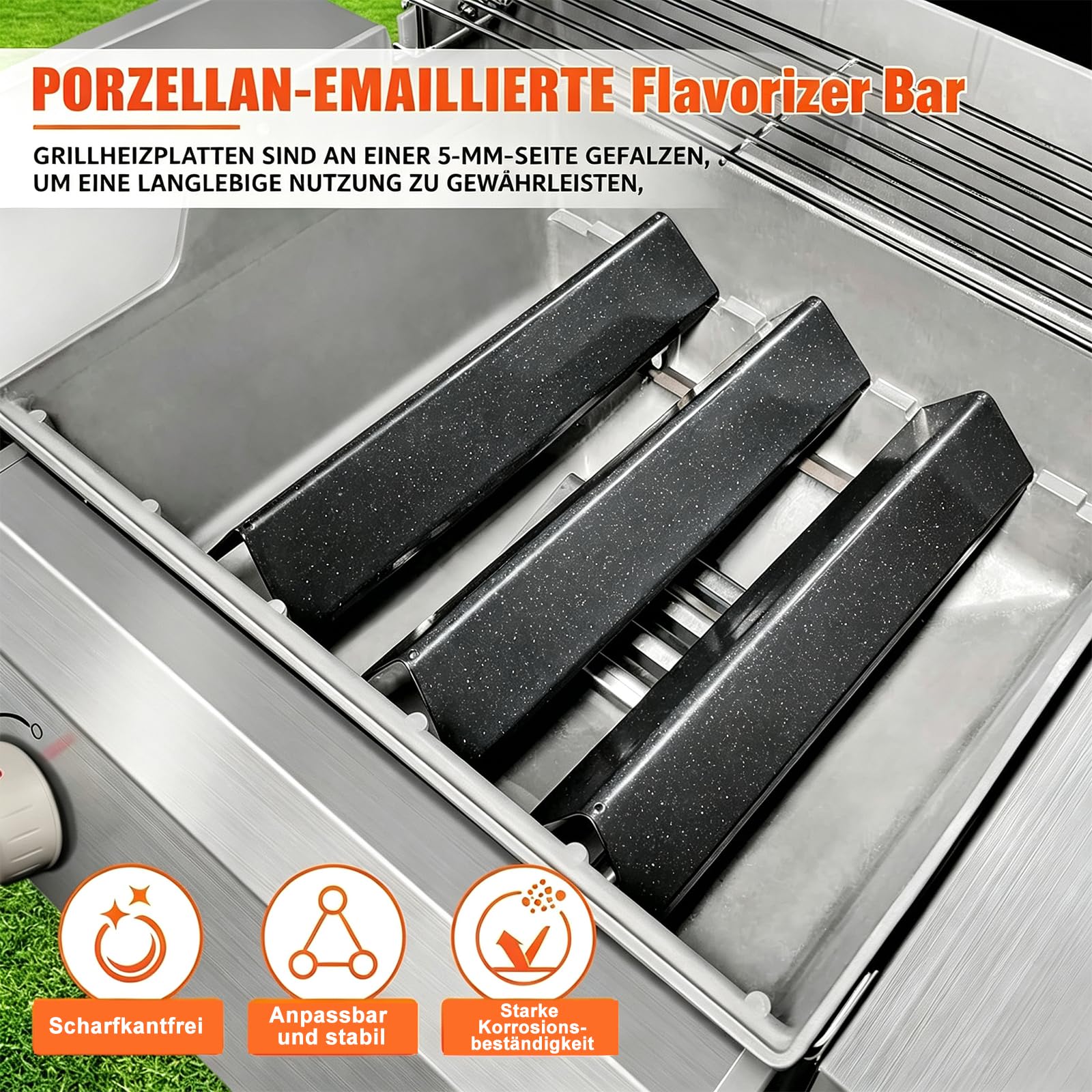 GFTIME 38.9cm Flavorizer Bar & 44.5cm Grillroste für Weber Spirit E210 E220 S210 S220 (mit vorderen Brennerknöpfen) –Emaille Brennerabdeckung & Gusseisen Grillrost Grill Ersatz für Weber 7635,7637