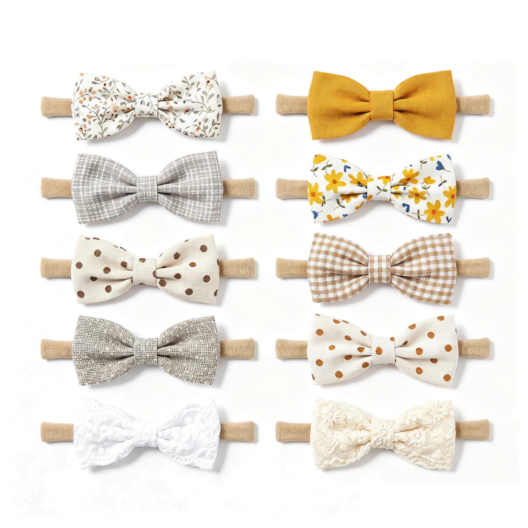 10 Pack Baby Girl Headbands with Bows, SINJAETRQ Soft Nylon Newborn Headbands, Elastic Hair Bands for Infants & Toddlers, Stretchy Hair Accessories for Girls